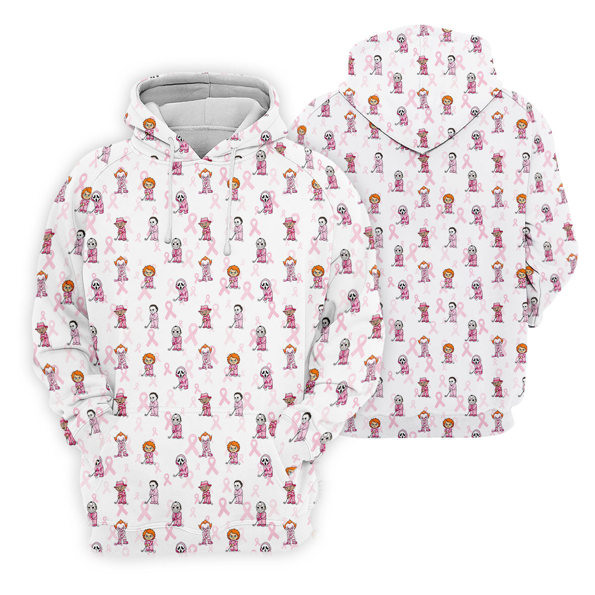 Breast Cancer Chibi Horror Character Polo Shirt, Womens Golf Tops, Golf Polo For Women