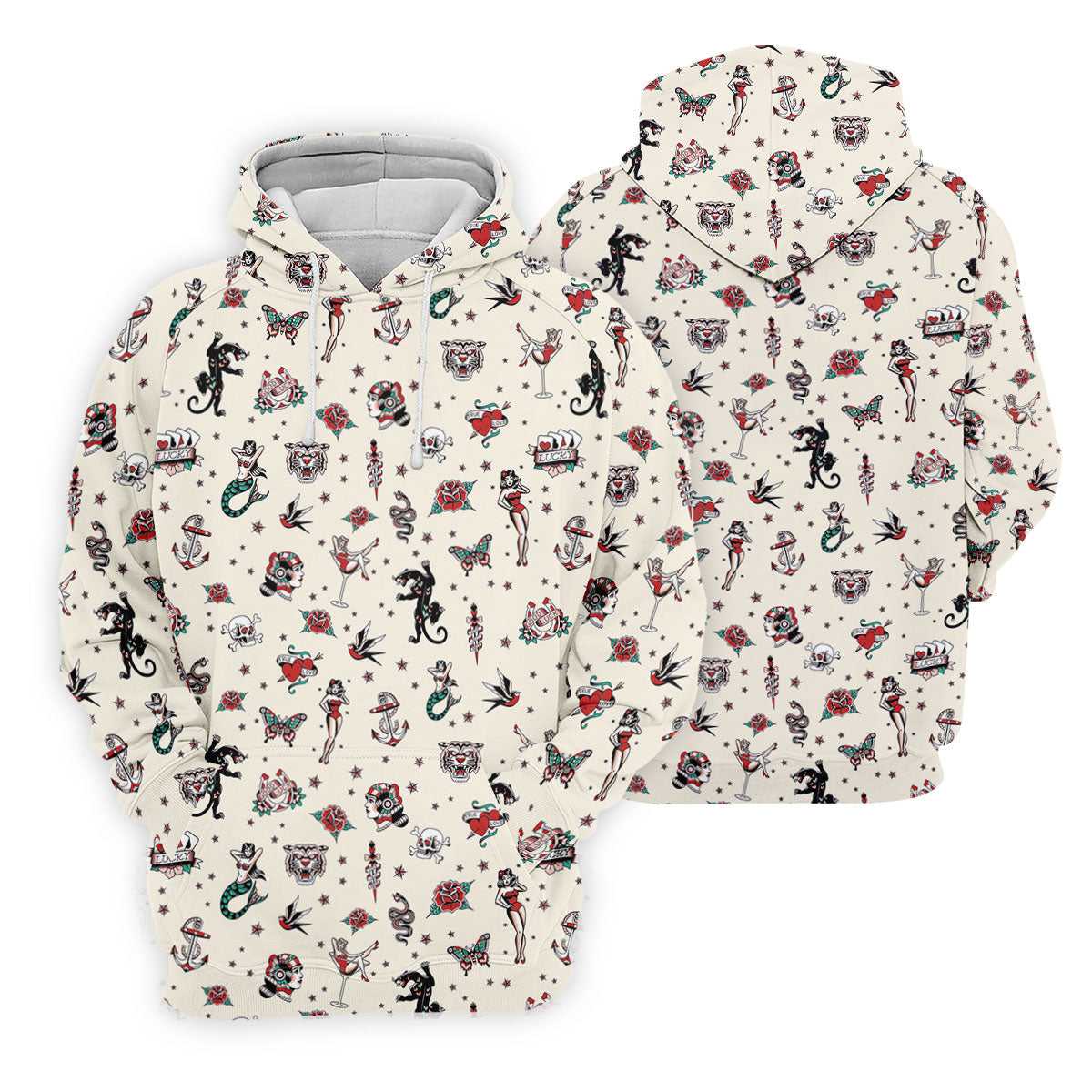 Old School Tattoo Flash Pattern Golf Polo Shirt, Women's Golf Tops, Ladies Golf Shirt