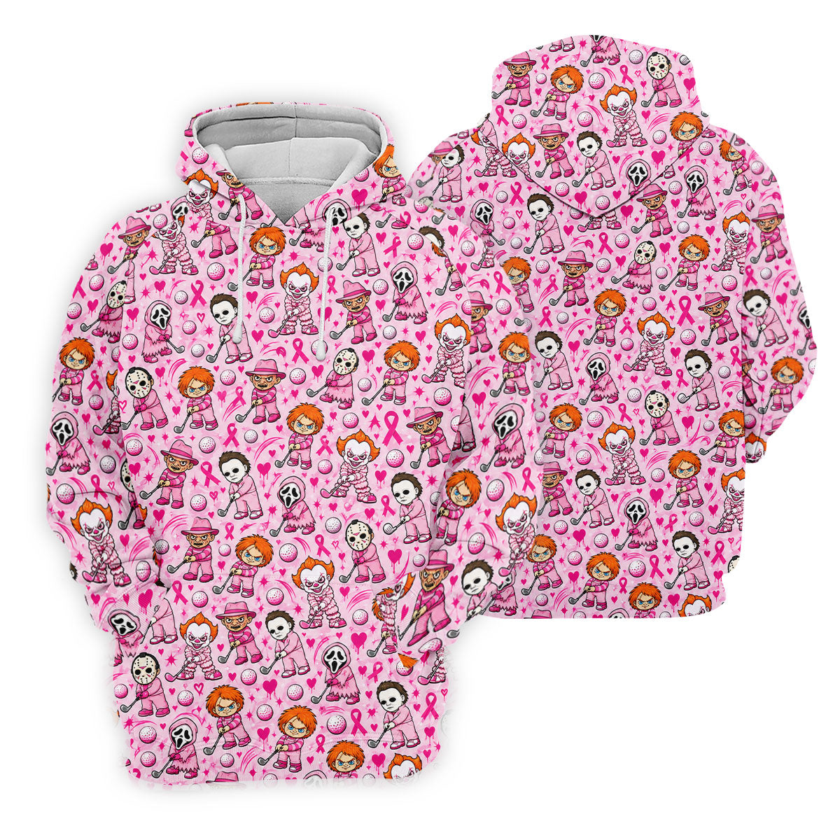Halloween Horror Character Breast Cancer Polo Shirt, Mens Golf Shirts, Mens Golf Apparel