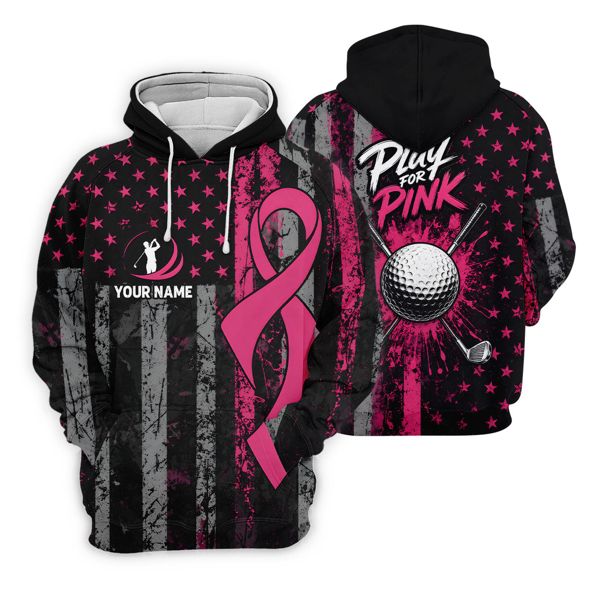 Custom Play For Pink Breast Cancer Golf Polo Shirt, Men's Golf Shirt, Printed Golf Shirts