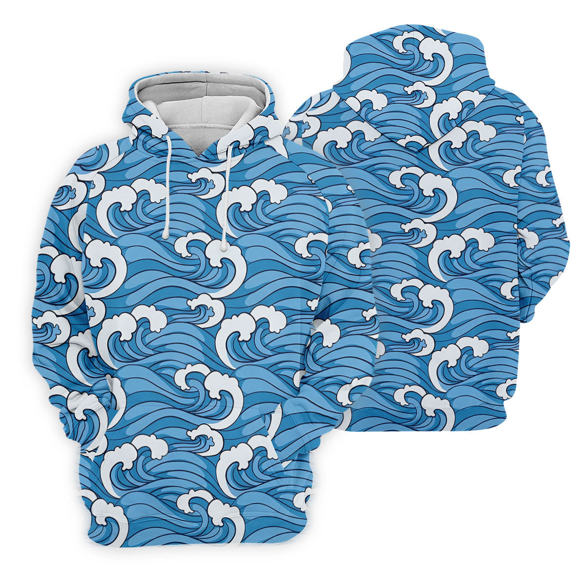 Japanese Wave Golf Shirt, Ocean Wave Pattern Men's Golf Polo, Polo Shirts For Men