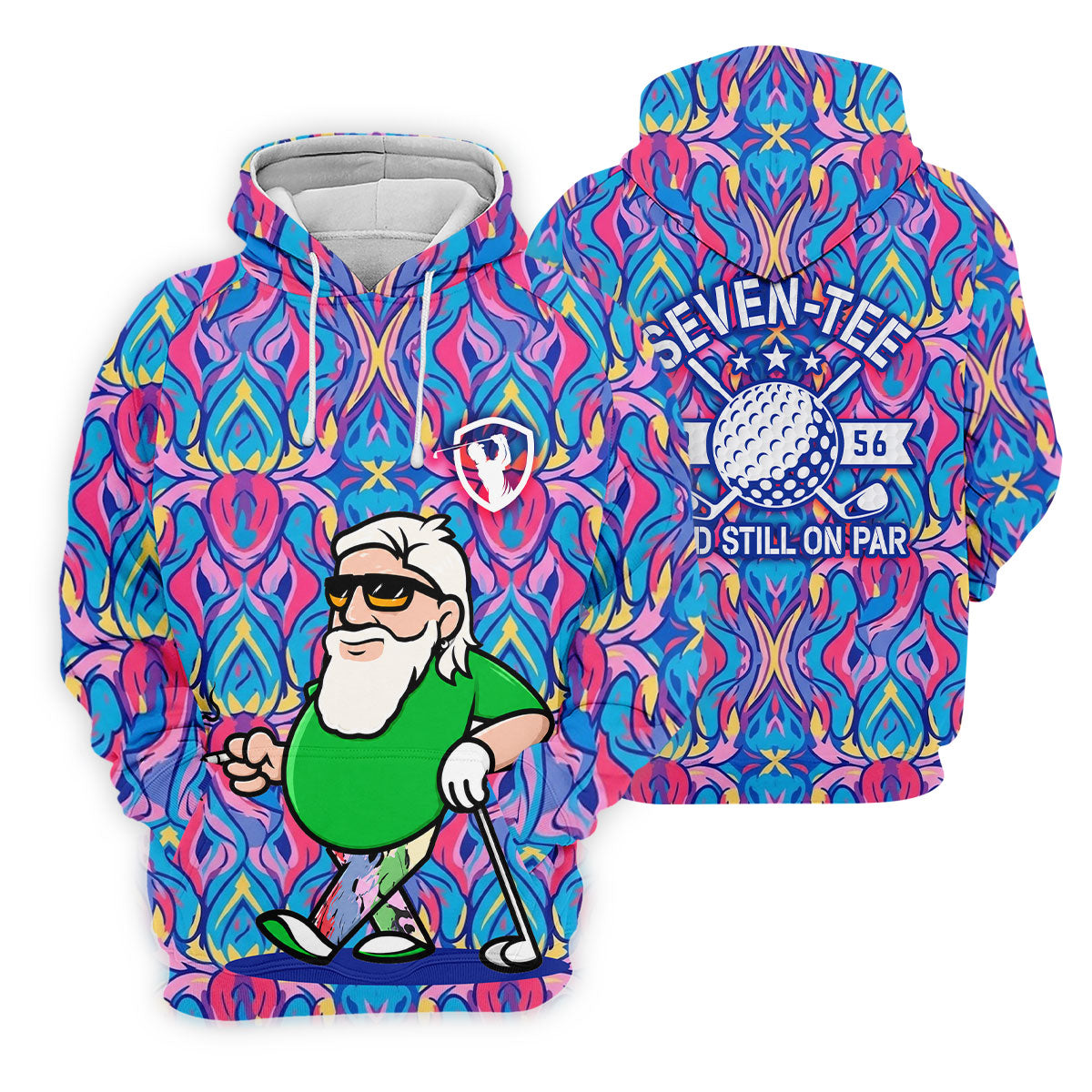 Colorful Psychedelic Santa Golfer Print Men's Golf Shirt, Mens Golf Apparel, Hawaiian Golf Shirt