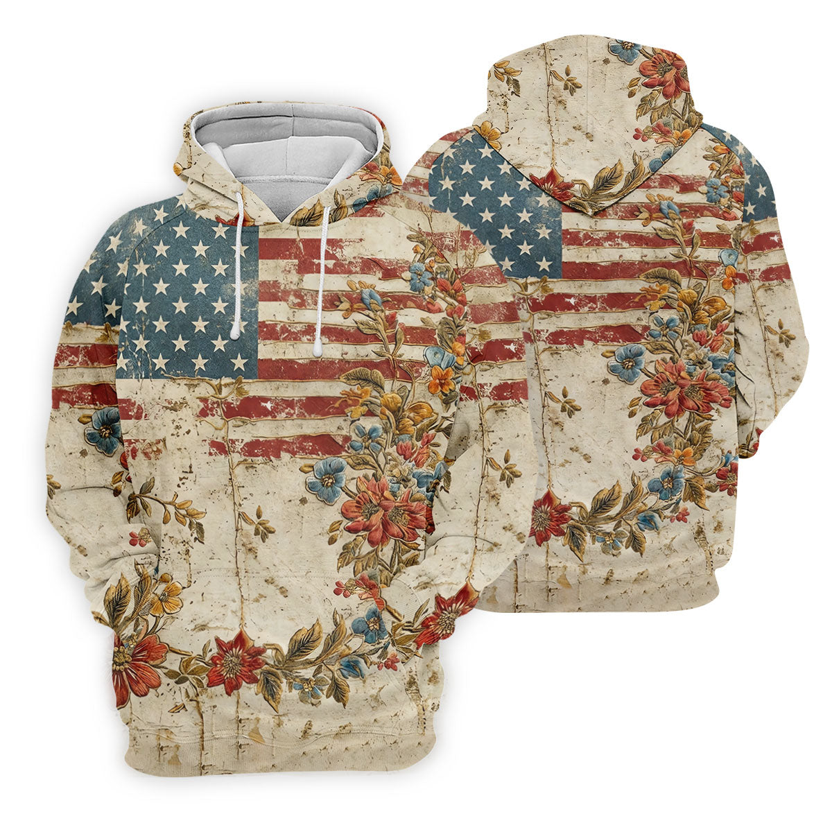 Floral American Flag Vintage Golf Shirt, 250 Years Patriotic 4th Of July Golf Shirts For Men
