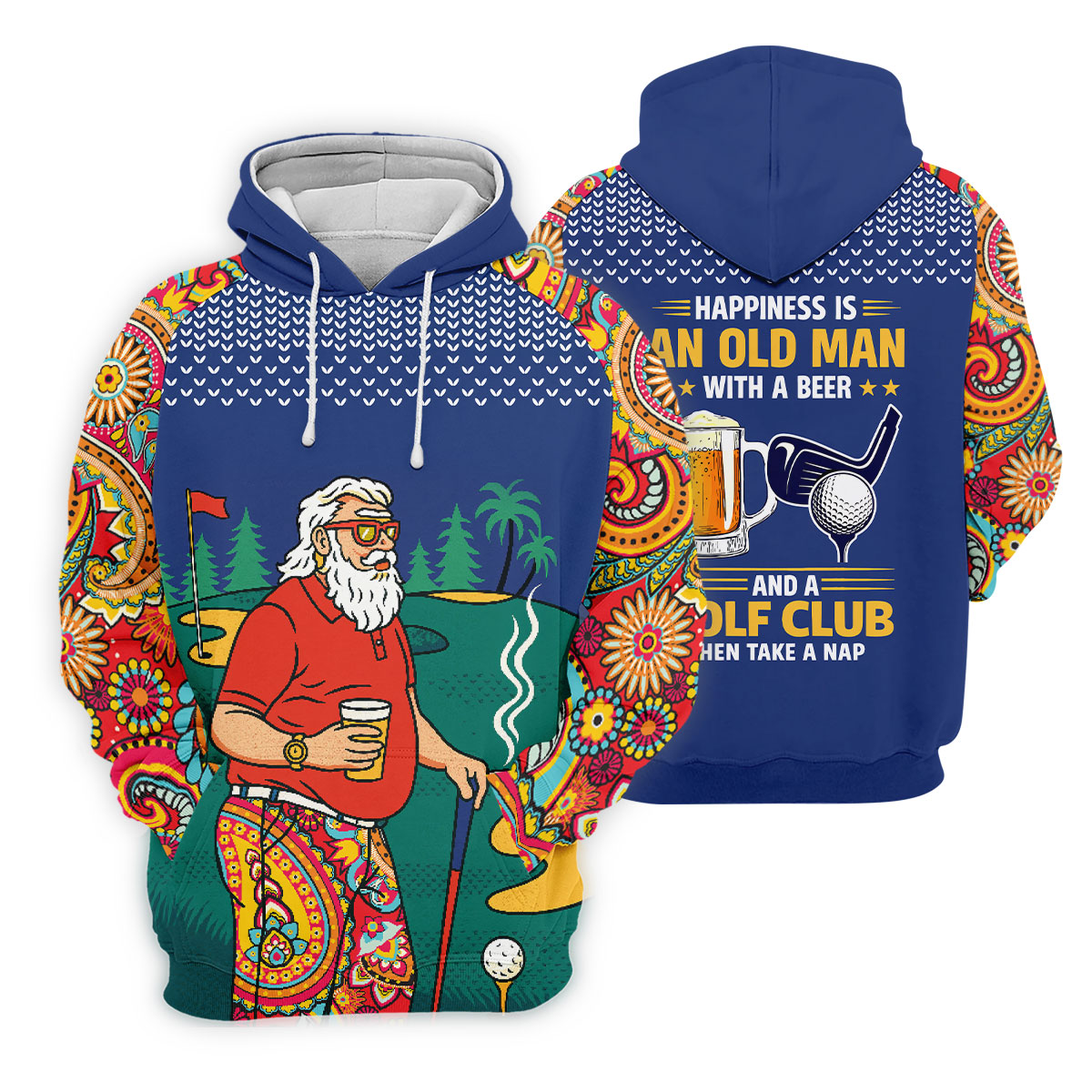 Retro Bearded Golfer Holding Beer Golf Polo Shirt, Mens Golf Shirts, Printed Golf Shirts