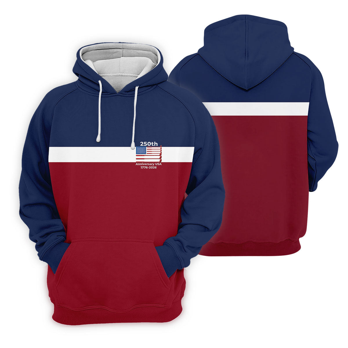 250th Anniversary USA 1776-2026 Red White Blue Printed Golf Tops For Men, 4th Of July Golf Shirts For Men