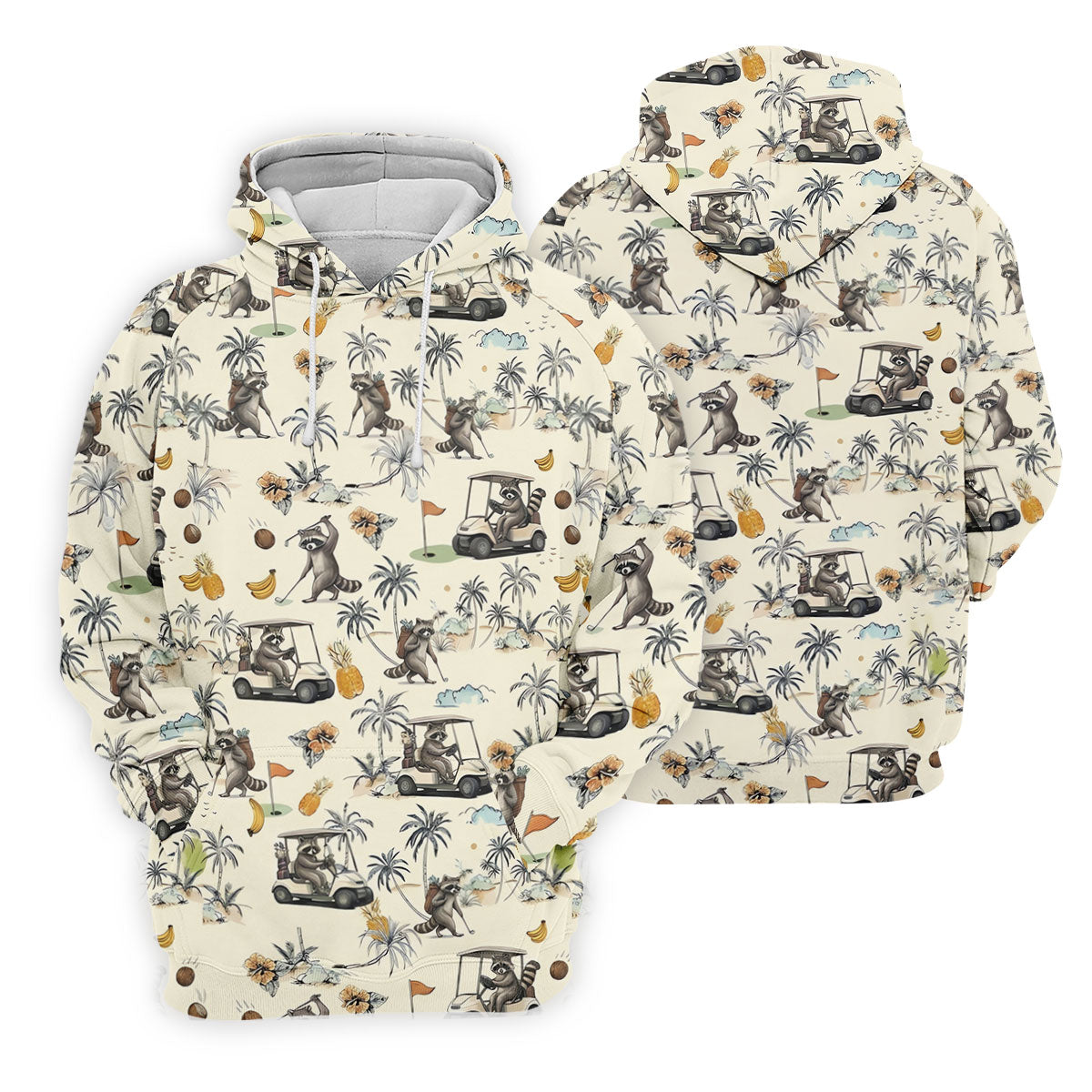 Funny Raccoon Golf Cart Tropical Pattern Polo Shirt, Womens Golf Polo, Ladies Golf Top
