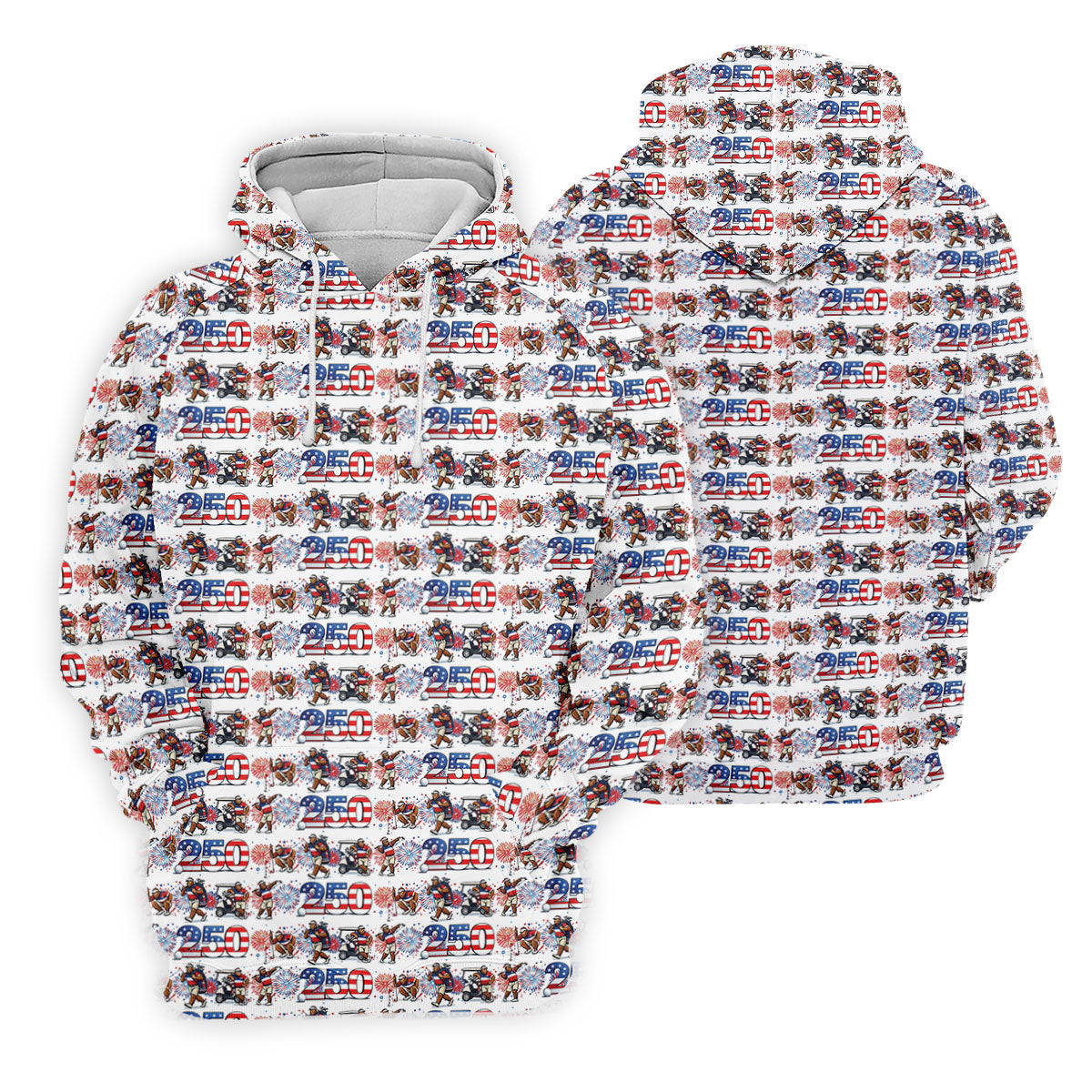 Funny Bigfoot Golf Pose Patriotic 4th Of July White Golf Shirt, 250 Years Golf Shirts For Men