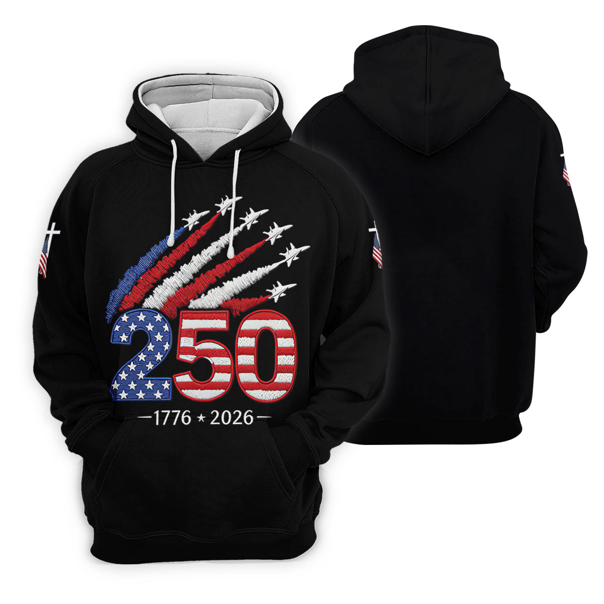 Flying Fighter Jets Faith Cross Patriotic 4th Of July Black Golf Shirt, 250 Years Golf Shirt For Women