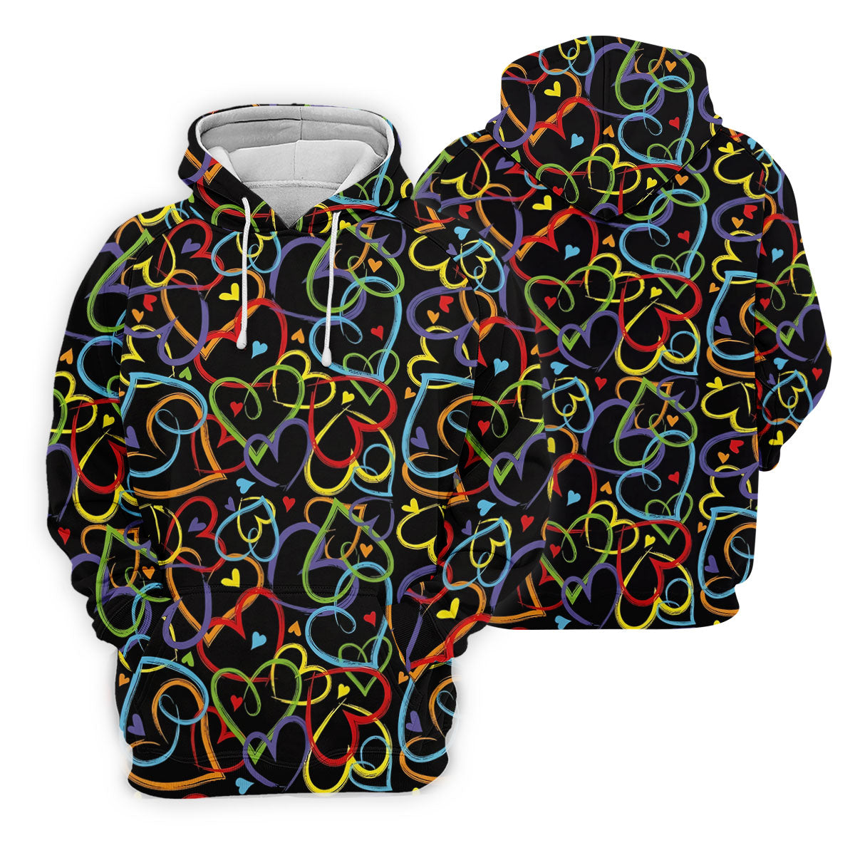 Colorful Heart Outline Pattern Golf Polo Shirt, Golf Shirts For Women, Ladies Golf Shirt