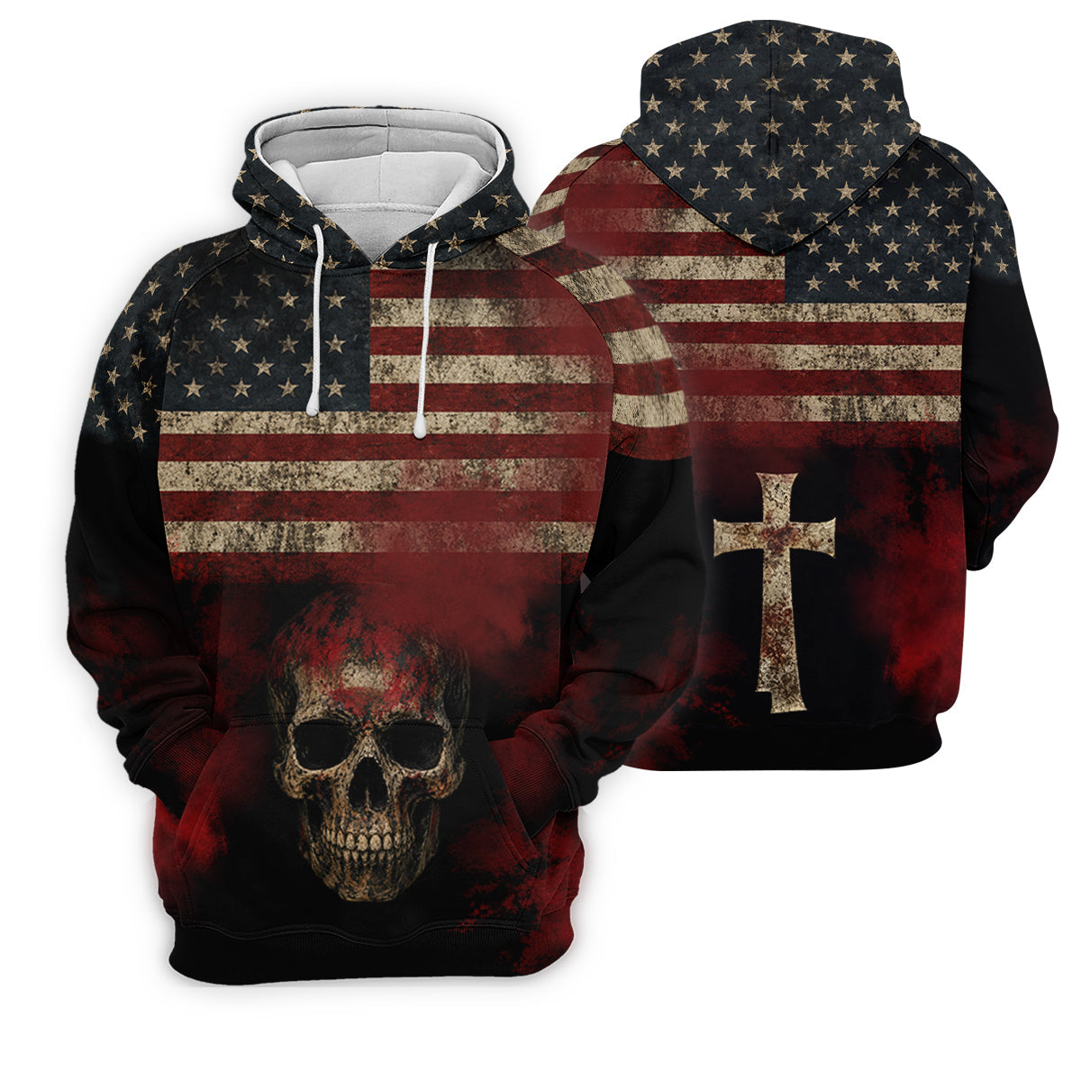 Cool Skull Faith Cross Distressed US Flag 4th Of July Golf Shirt, 250 Years Golf Shirt For Women