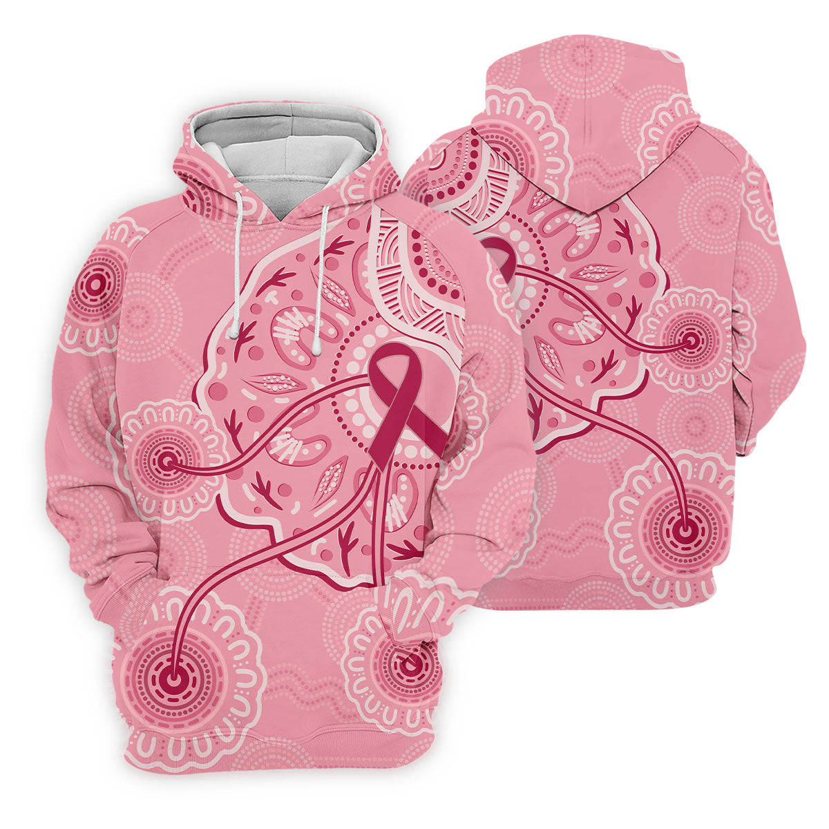 Australia Indigenous Pink Ribbon Men's Golf Shirt, Breast Cancer Awareness Shirt, Golf Shirts For Men