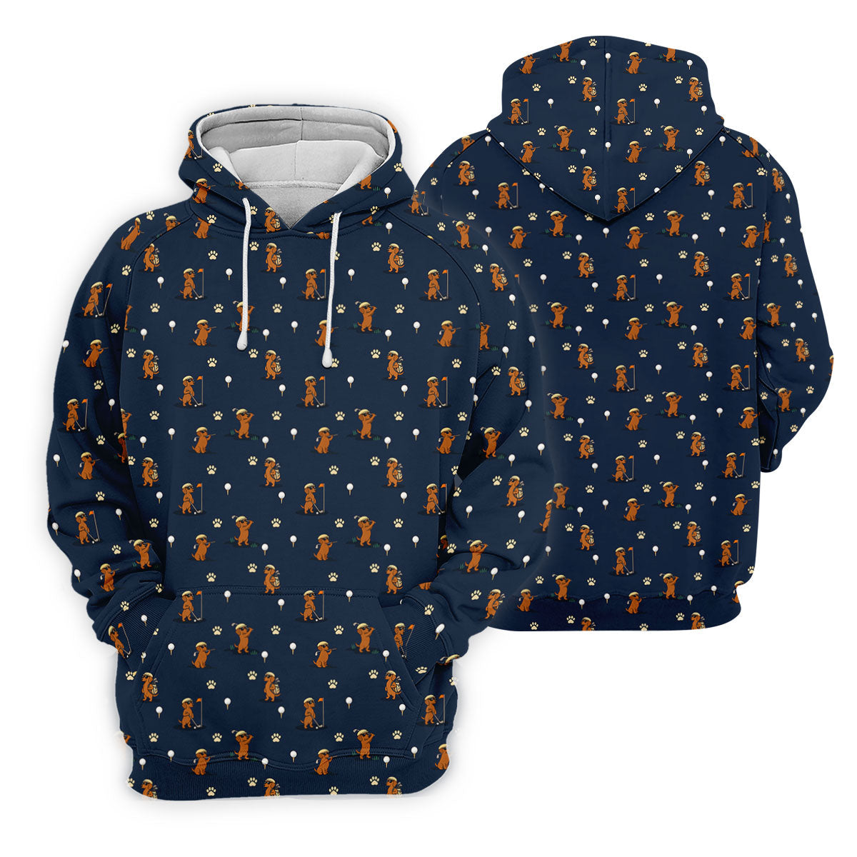 Cartoon Dachshund Golfer Pattern Golf Polo Shirt, Men's Golf Shirt, Golf Apparel For Men