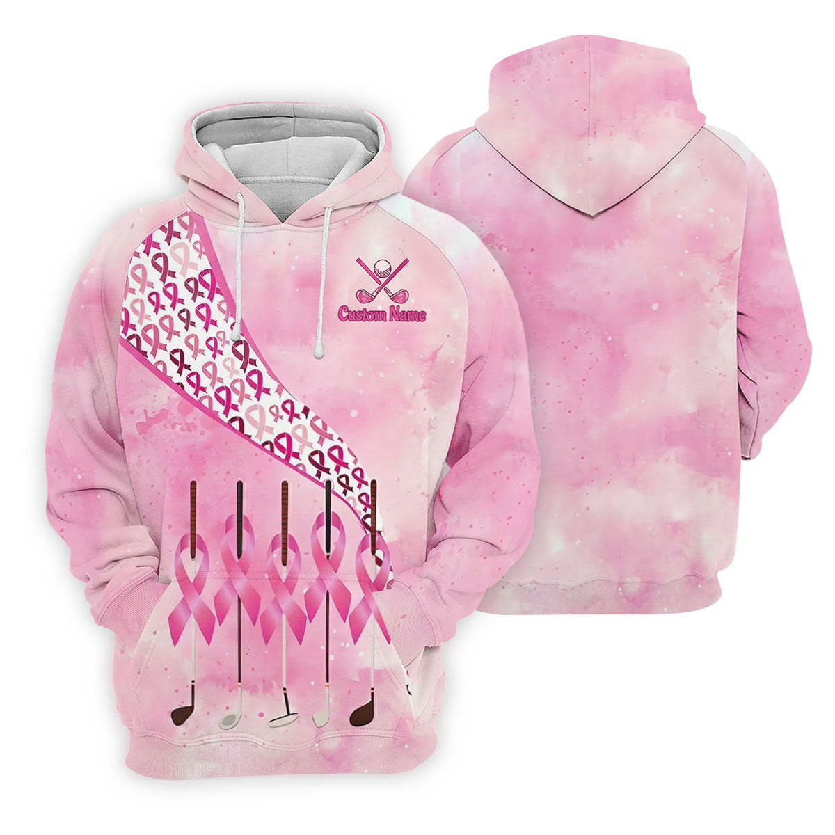 Custom Golf Club Breast Cancer Ribbon Polo Shirt, Mens Golf Shirts, Polo Shirts For Men