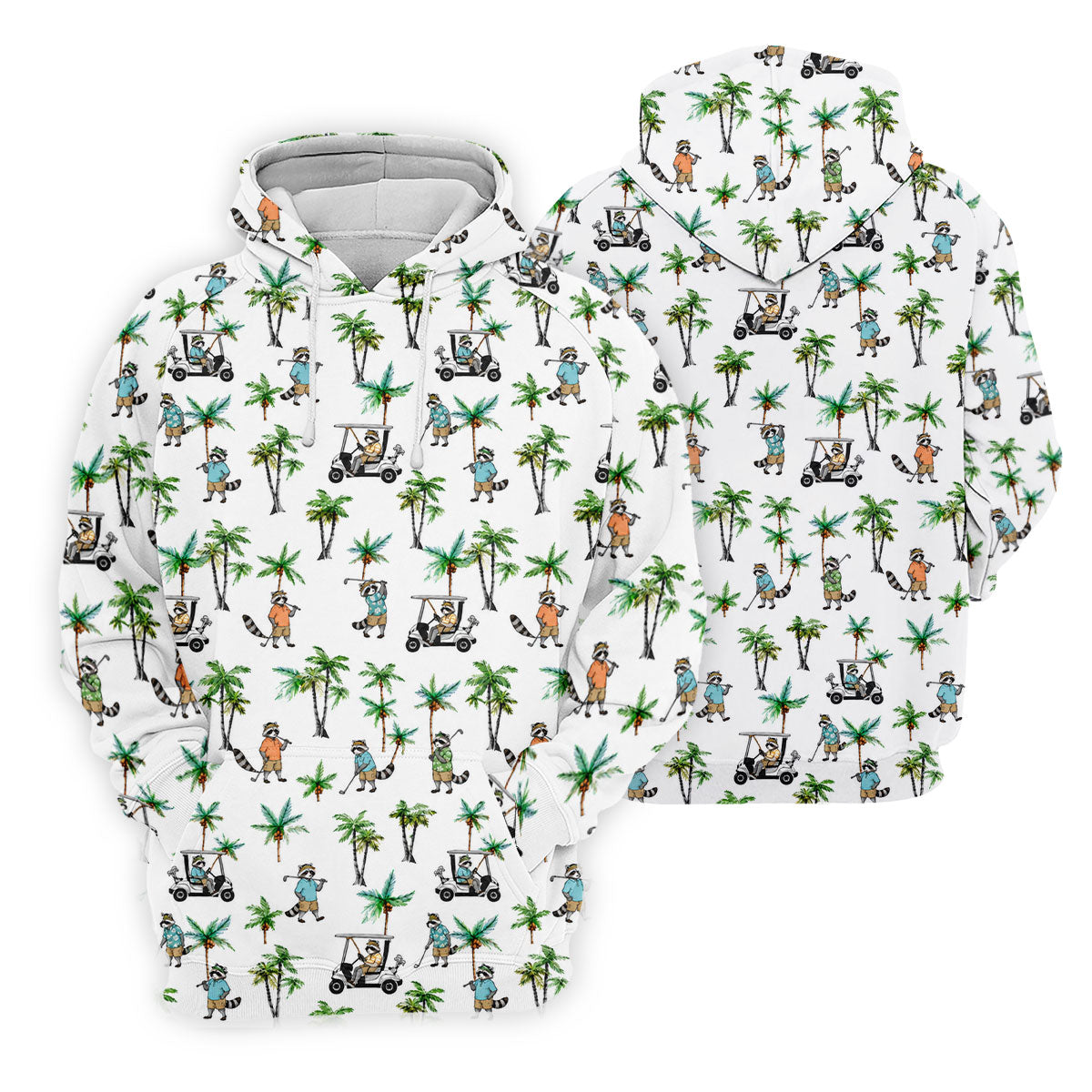Funny Raccoon Tropical Golf Pattern Polo Shirt, Mens Golf Polo, Printed Golf Shirts