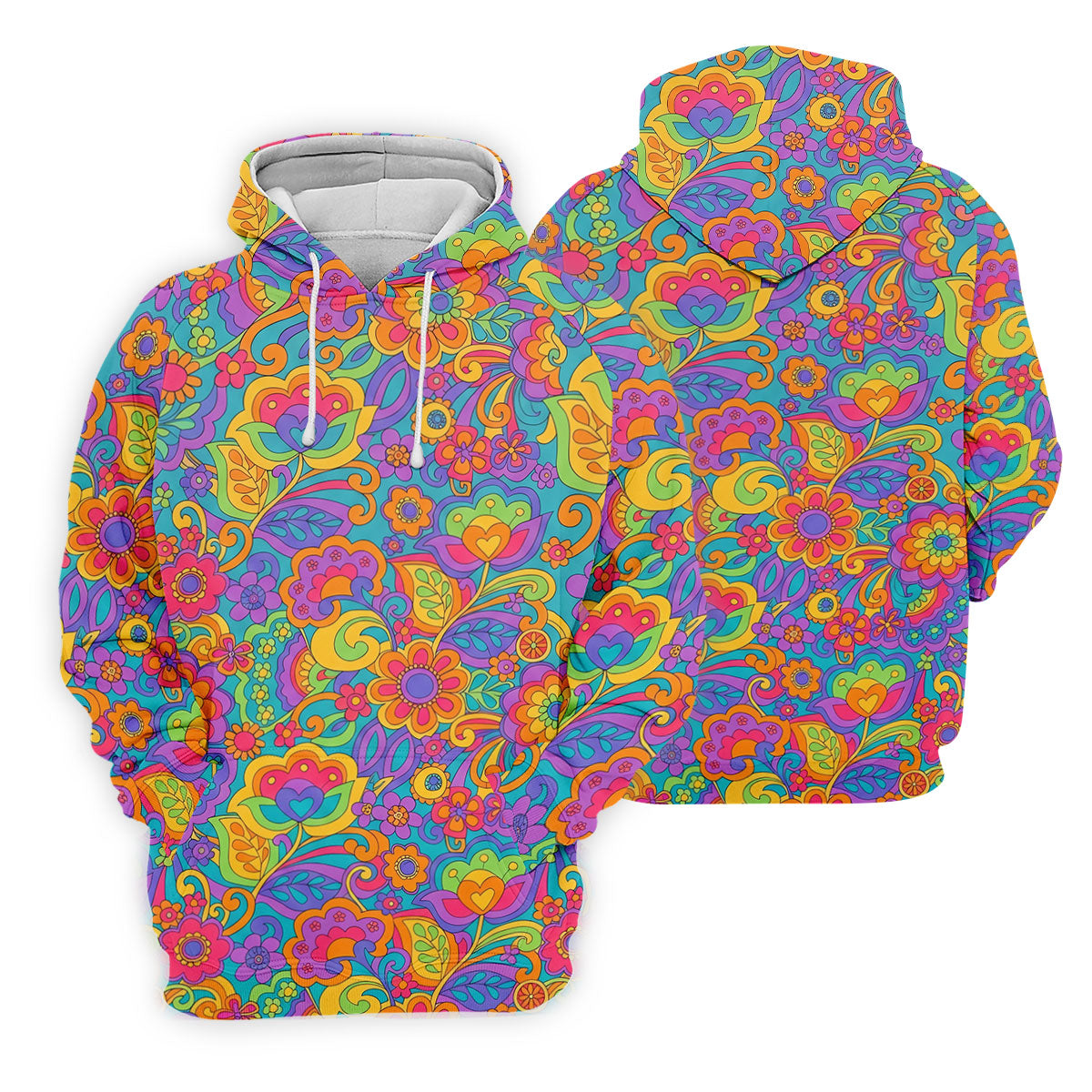 Vintage Psychedelic Floral Pattern Hawaiian Golf Shirt, Mens Golf Shirts, Golf Polo Shirts For Men
