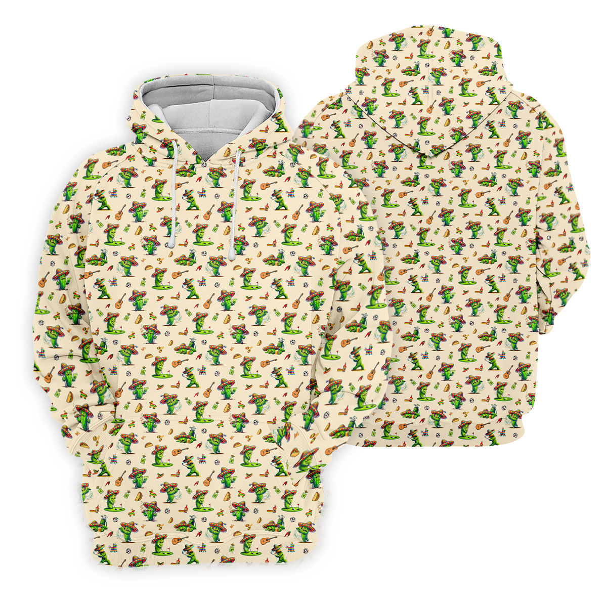 Cartoon Mustach Funny Cactus Cinco De Mayo Celebration Fiesta Themed Beige Golf Shirts For Men