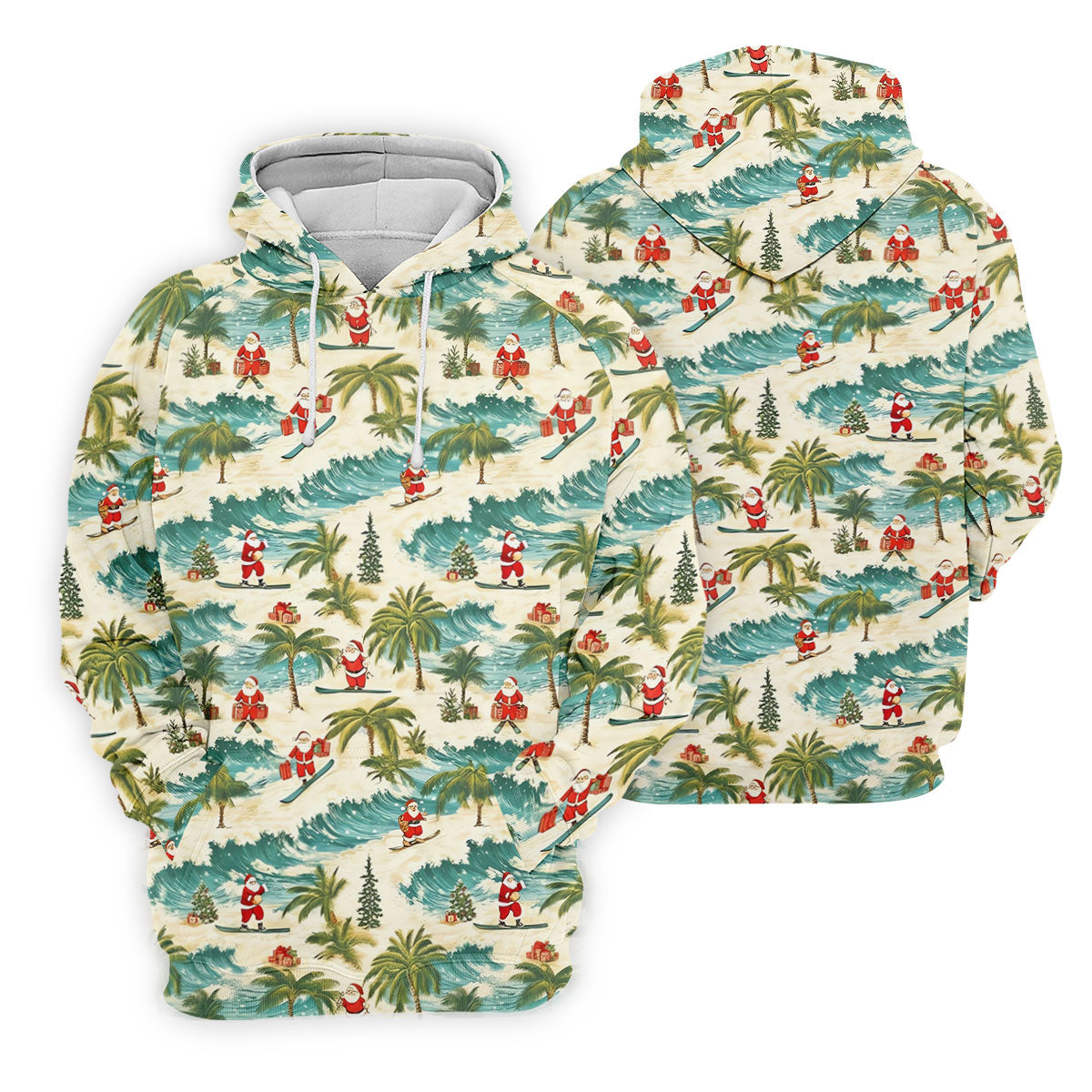 Christmas Santa Surfing Tropical Hawaiian Golf Shirt, Golf Shirts For Men, Printed Golf Shirts