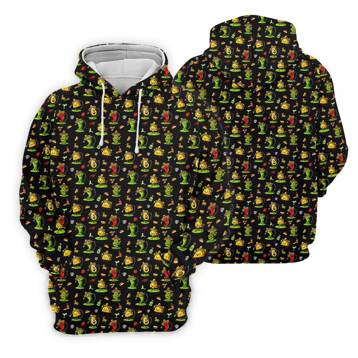 Mexican Cartoon Food Characters Cinco De Mayo Celebration Fiesta Themed Black Golf Shirts For Men