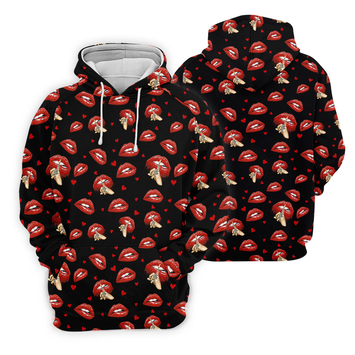 Sassy Red Lips Golf Shirt, Funny Valentine Pattern Design, Men's Golf Polo