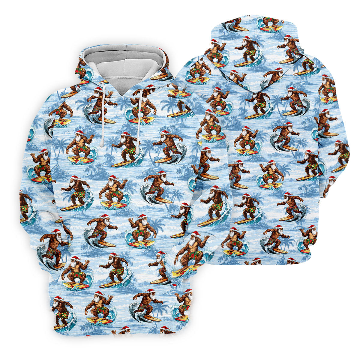 Funny Surfing Santa Bigfoot Christmas Polo Shirt, Mens Golf Polo, Hawaiian Golf Shirt
