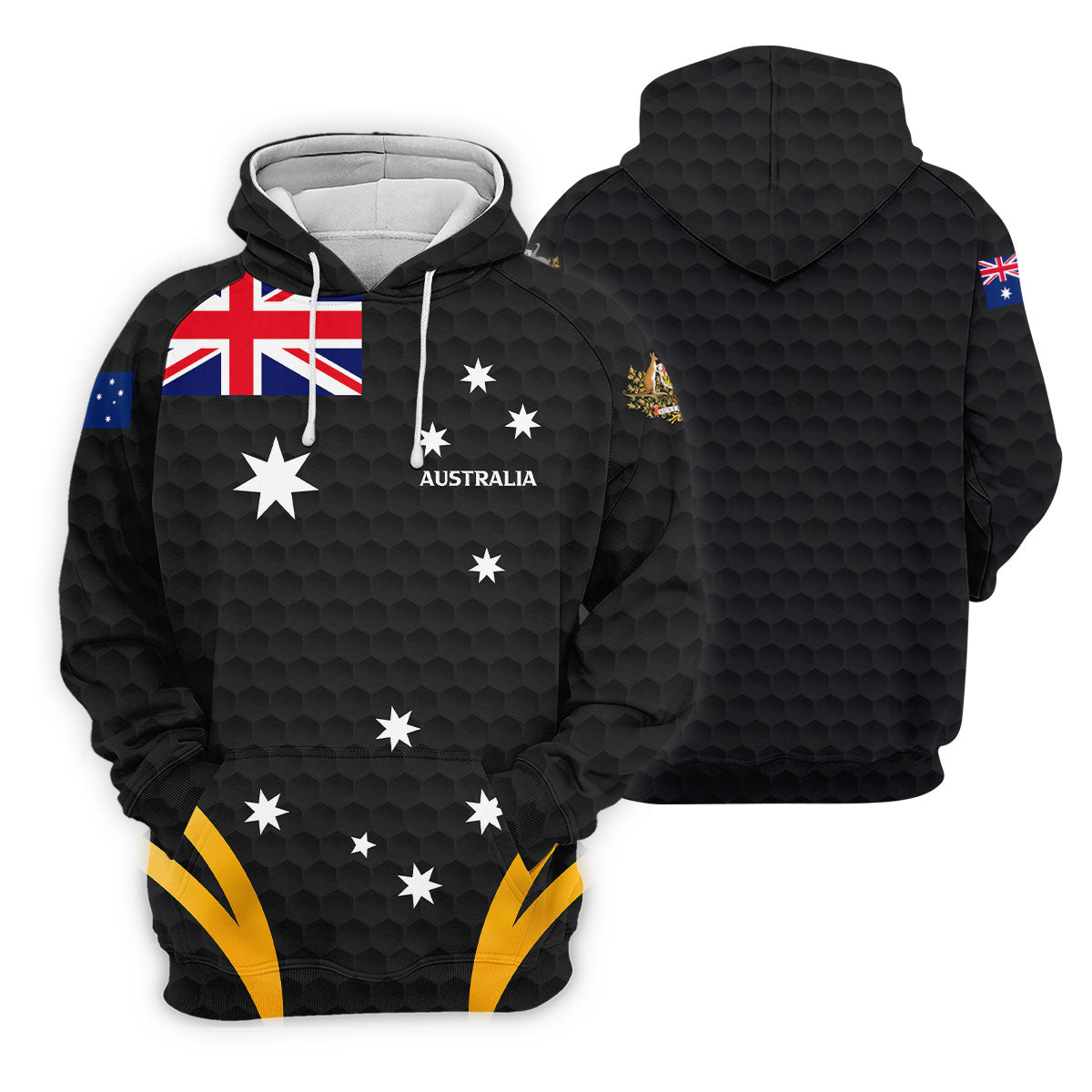 Australia Flag Print Golf Ball Pattern Black Golf Shirt, Australian Symbol Golf Shirt For Women