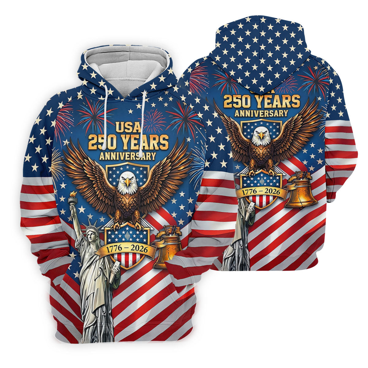 USA 250 Years Stars And Stripes Bald Eagle Golf Shirt, Patriotic 4th Of July Golf Shirts For Men