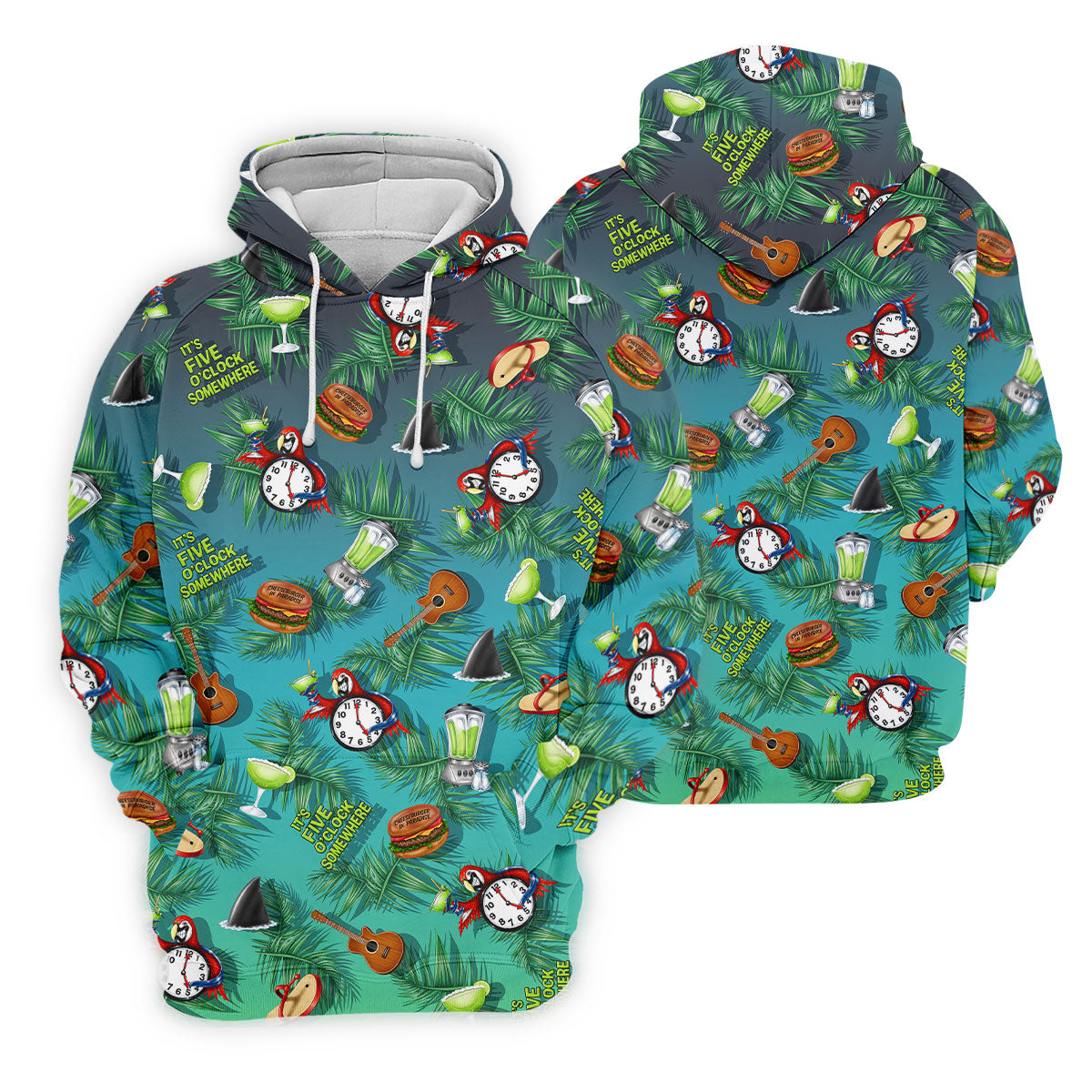 Teal Tropical Cocktail Parrot Pattern Golf Polo Shirt, Golf Shirts For Women, Women's Golf Polo