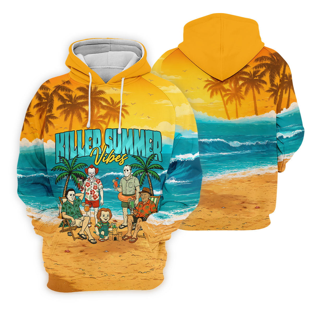 Killer Summer Vibes Horror Beach Party Golf Hawaiian Shirt, Men's Golf Shirt, Mens Golf Polo