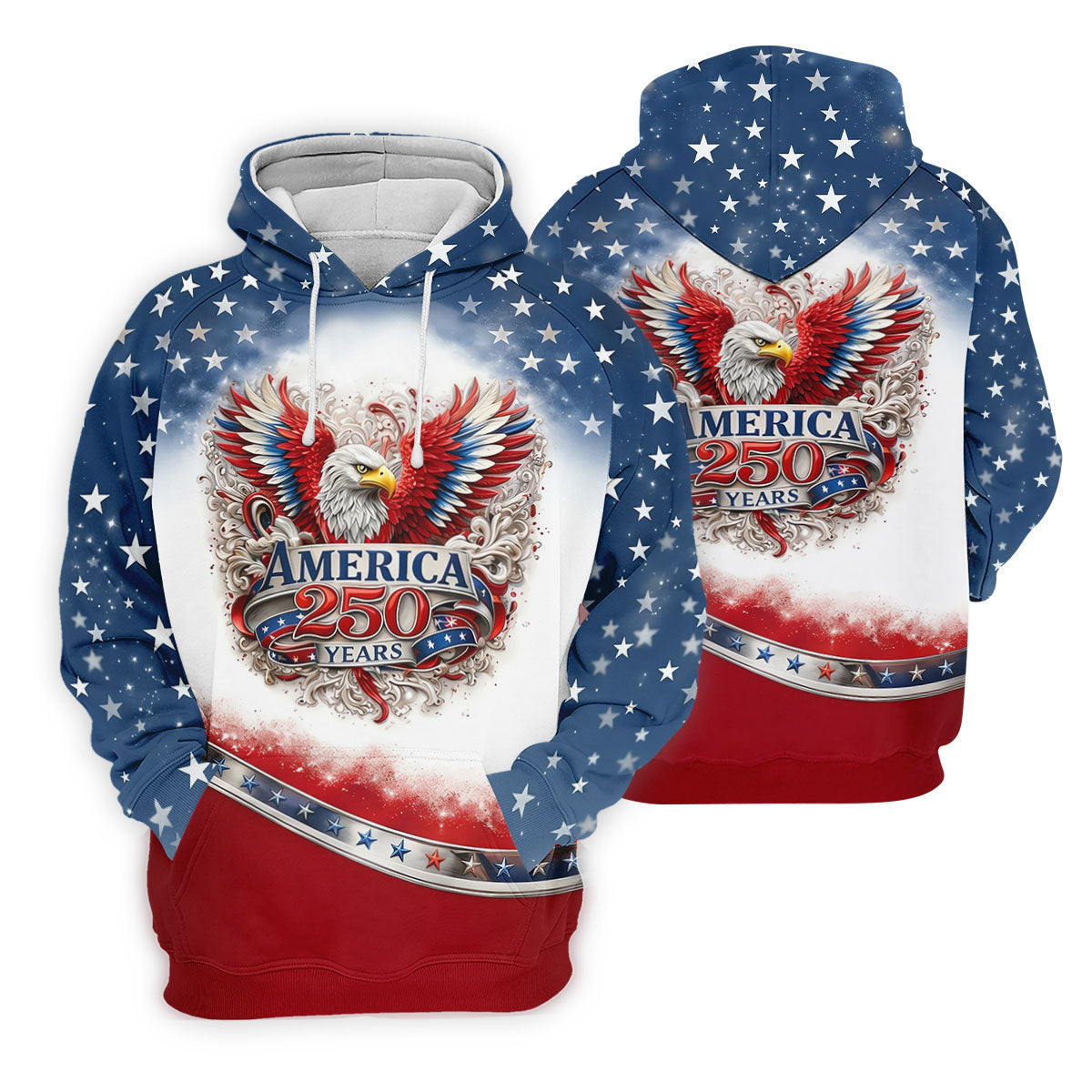 Bald Eagle Red White Blue Patriotic Stars 4th Of July Golf Shirt, 250 Years Golf Shirts For Men