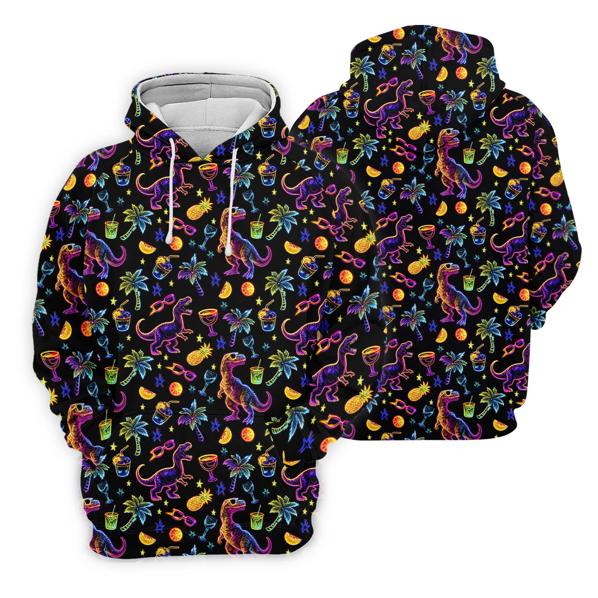 Neon Dinosaur Tropical Theme Hawaiian Golf Shirt, Polo Shirts For Men, Golfing Apparel
