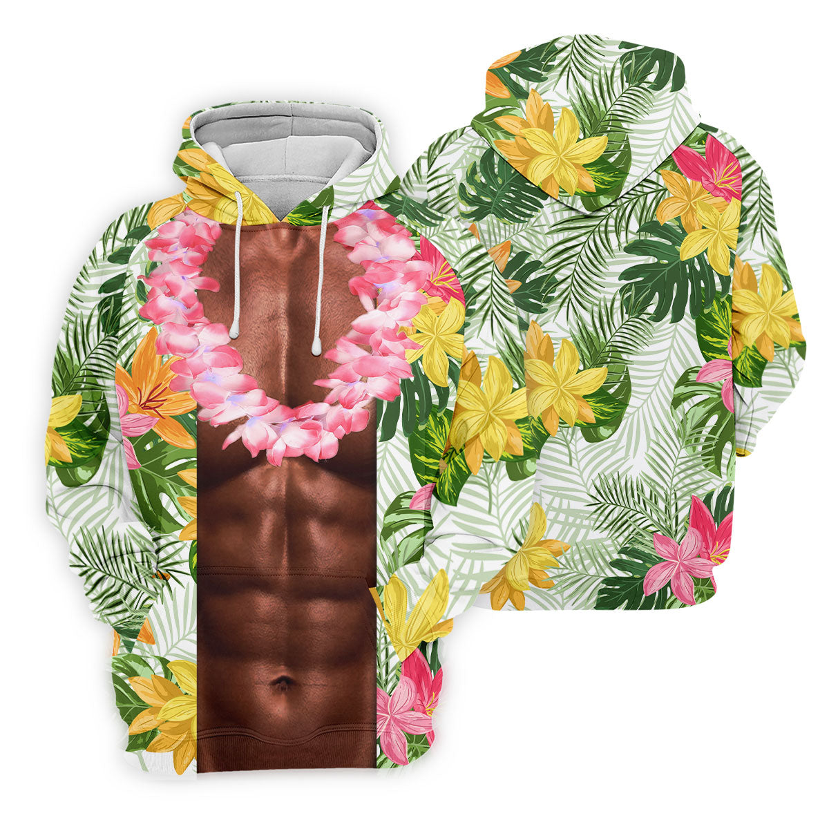 Tan Skin Tropical Muscle Chest Hawaiian Golf Polo Shirt, Golf Apparel For Men, Printed Golf Shirts