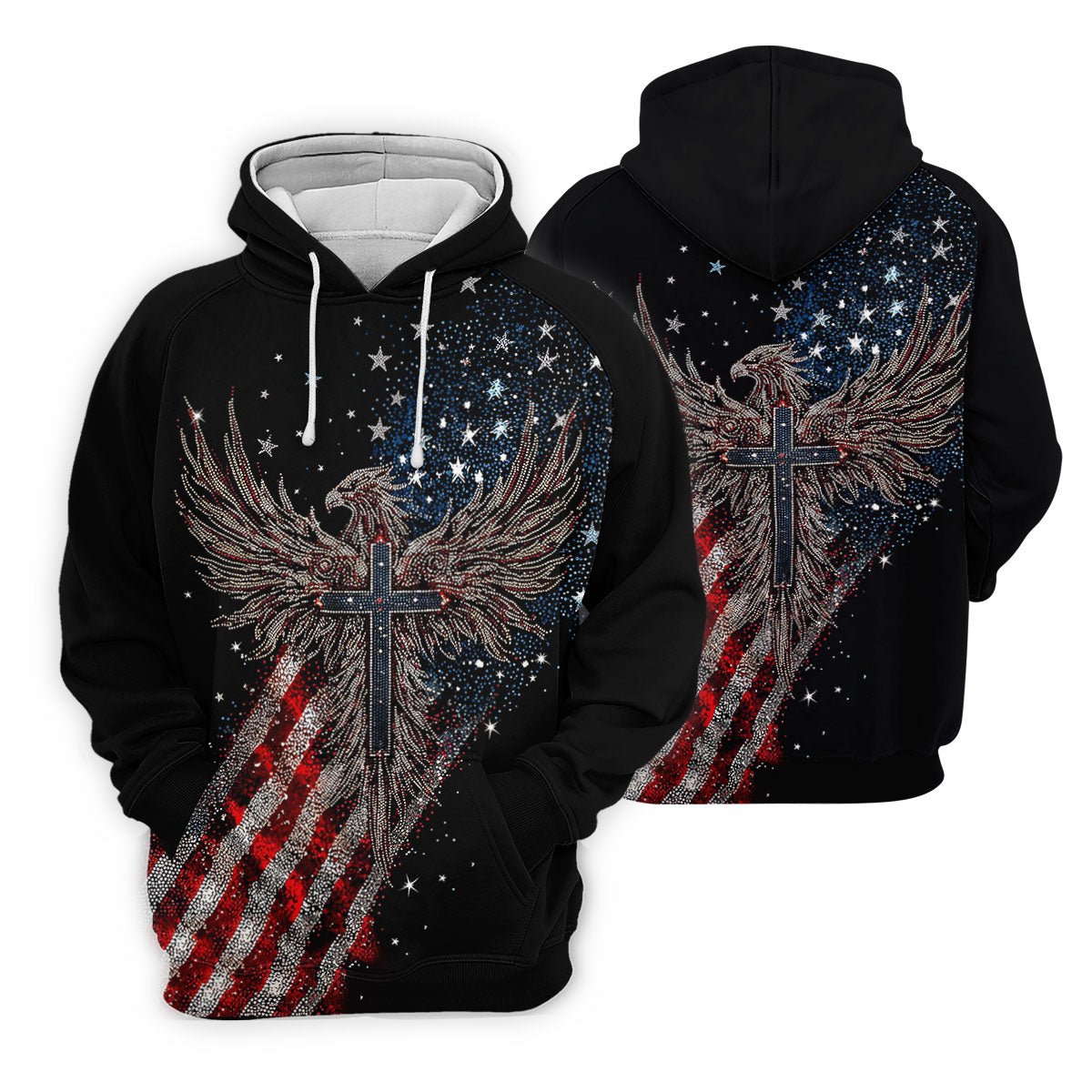 Faith Cross Patriotic Eagle Rhinestones Pattern 4th Of July Golf Shirt, 250 Years Golf Shirt For Women