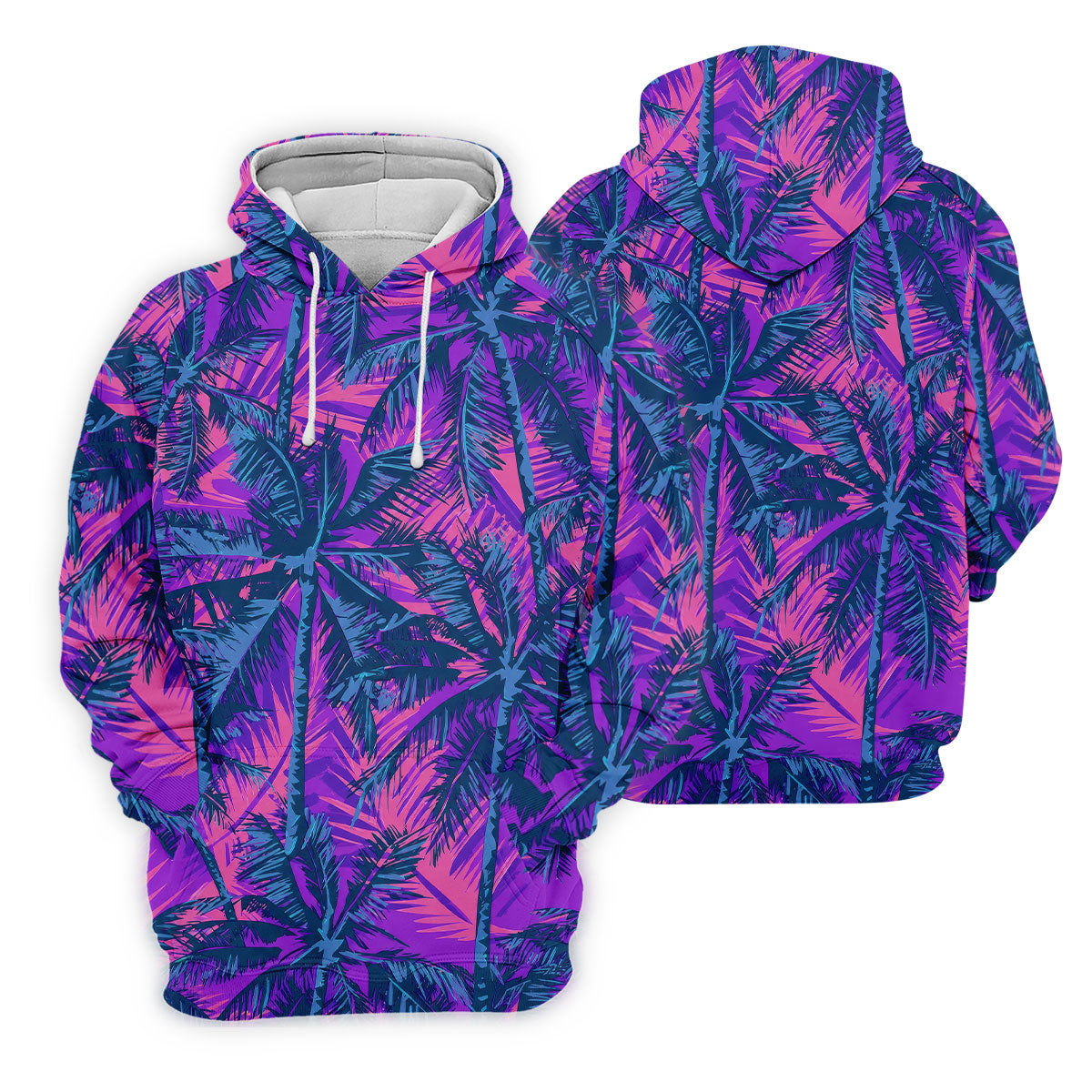 Purple Pink Tropical Palm Trees Golf Shirt, Mens Golf Polo, Printed Golf Shirts