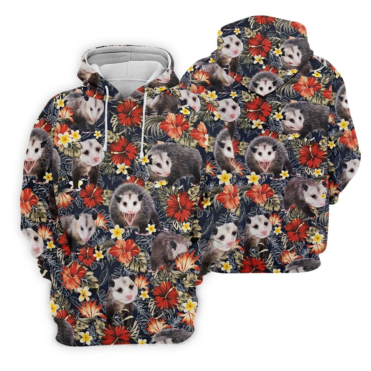 Cute Possums Hibiscus Flowers Golf Polo, Island Foliage Hawaiian Golf Shirt, Golf Tops For Men, Golfing Apparel
