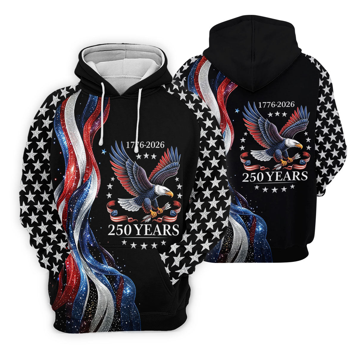 Bald Eagle Red White Blue Wavy Stripes Patriotic Golf Shirt, 250 Years 4th Of July Golf Shirt For Women