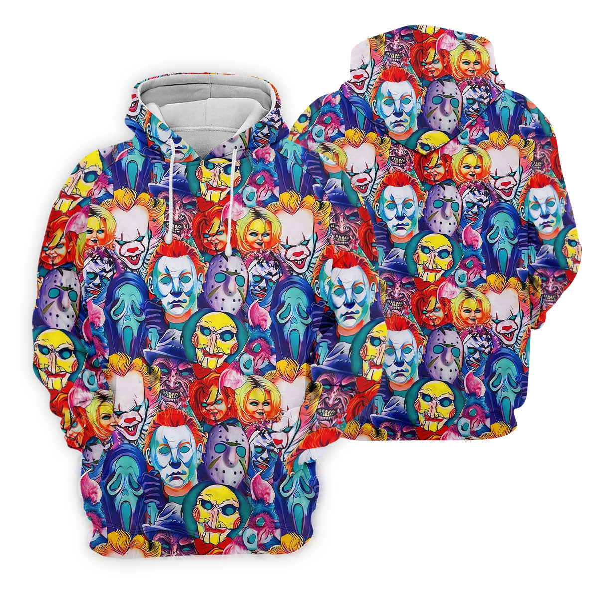 Colorful Horror Character Faces Halloween Polo Shirt, Mens Golf Shirts, Mens Polo Shirts