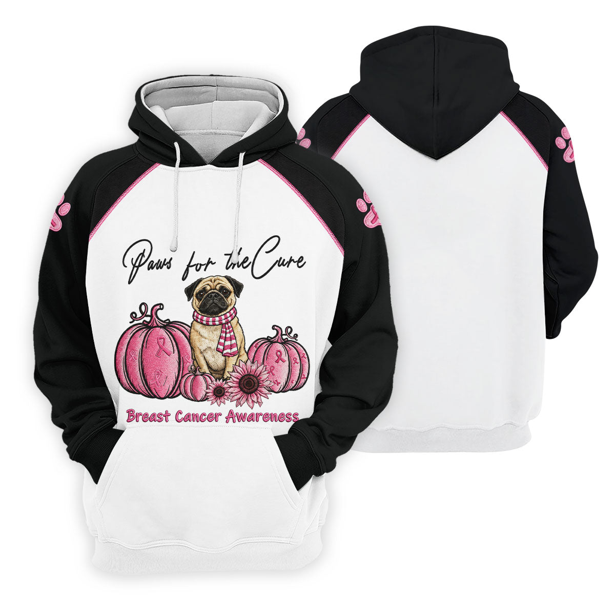 Paws For The Cure Pug Breast Cancer Polo Shirt, Ladies Golf Shirt, Women's Golf Tops