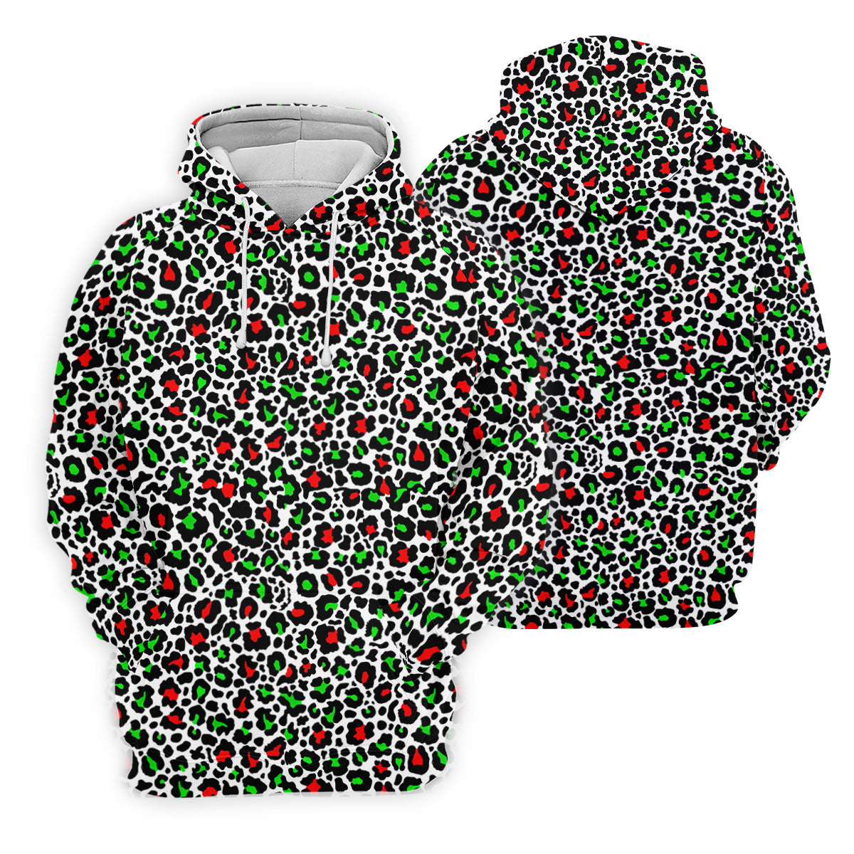 Leopard Pattern Xmas Pine Tree Green And Red Golf Tops For Men, Christmas Golf Shirt, Polo Shirts For Men