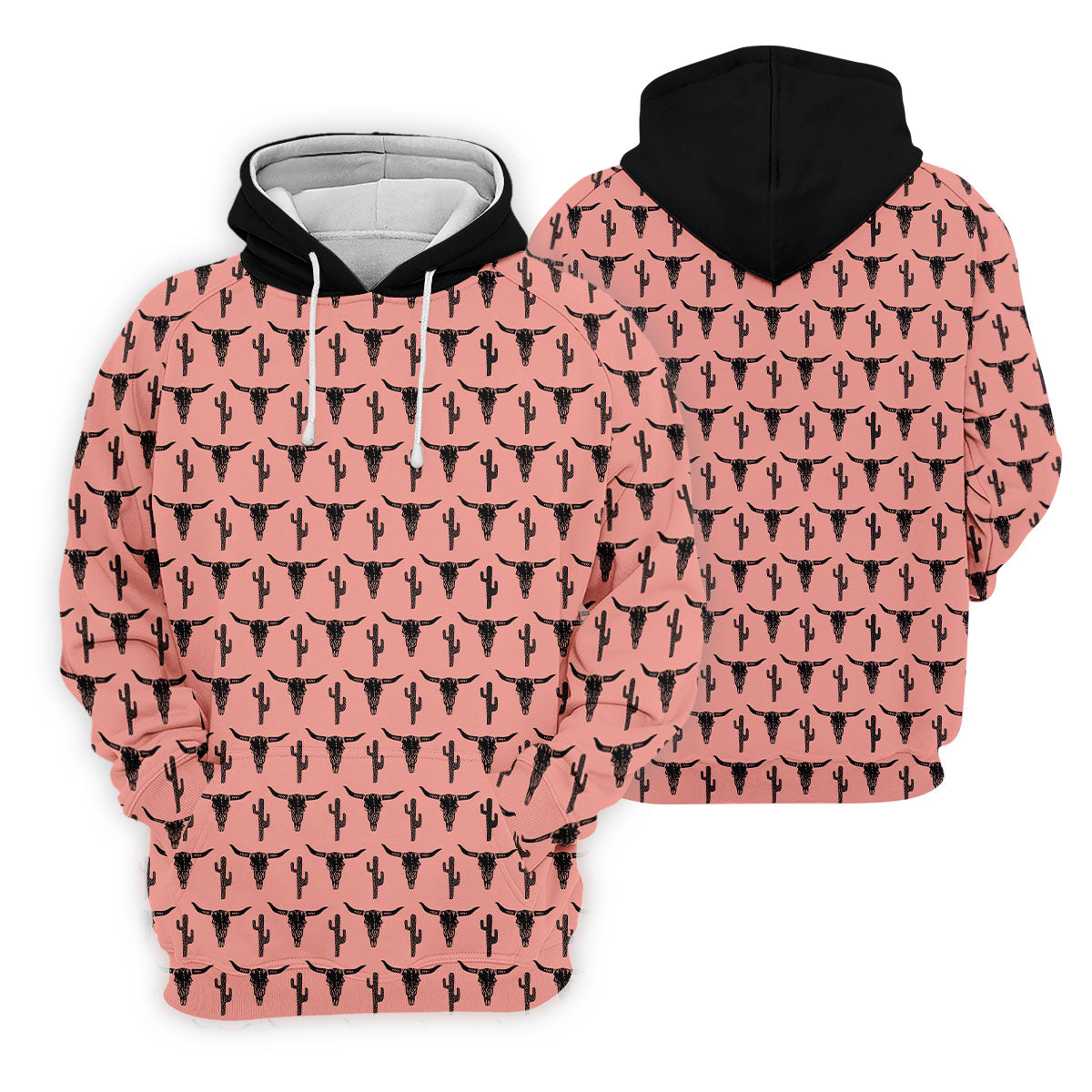 Longhorn Cow Skull Western Theme Peach Pink Golf Tops For Men, Polo Shirts For Men, Golf Shirts For Men