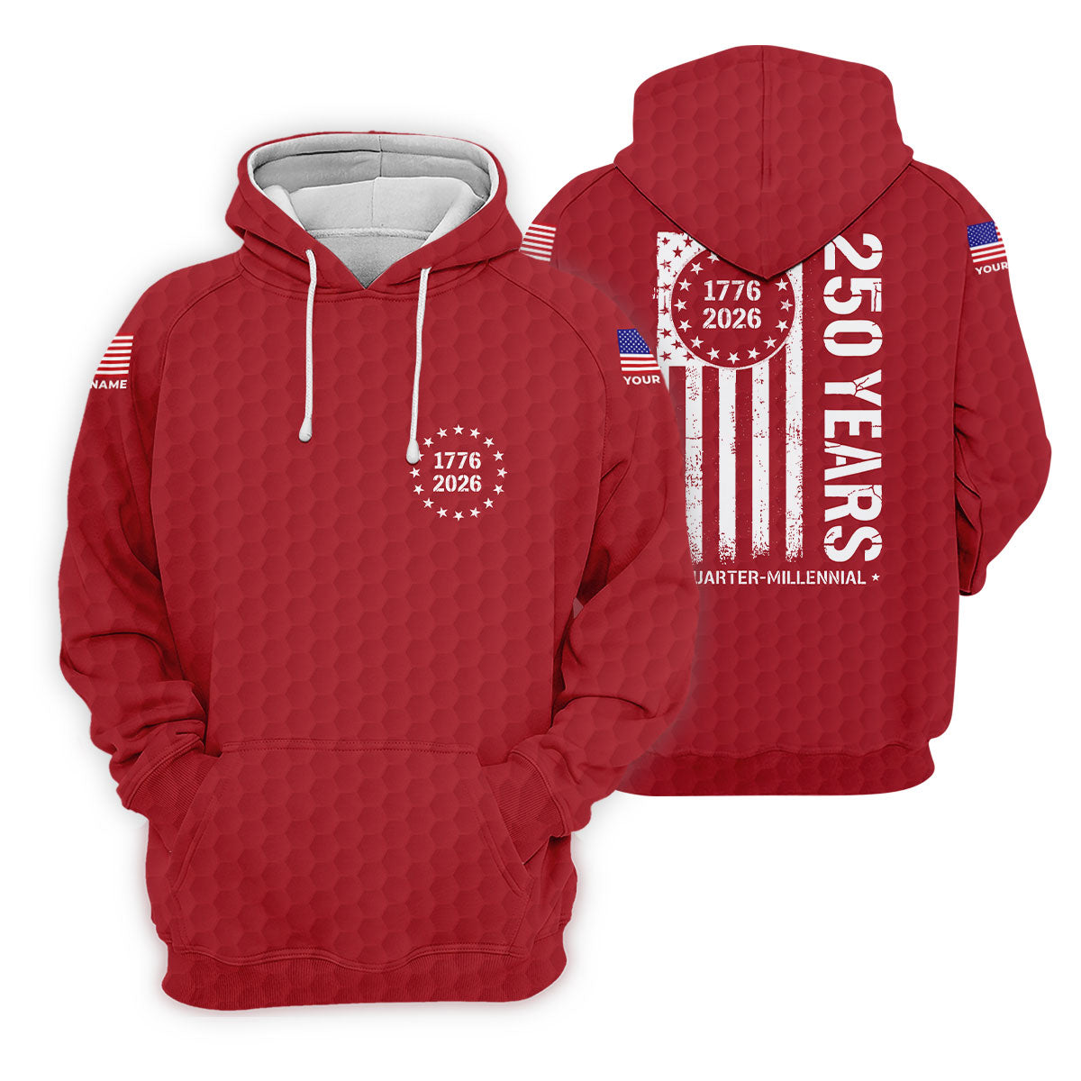 250 Years Quarter Millennnial Golf Ball Pattern Red Patriotic Golf Shirt, 4th Of July Golf Shirts For Men
