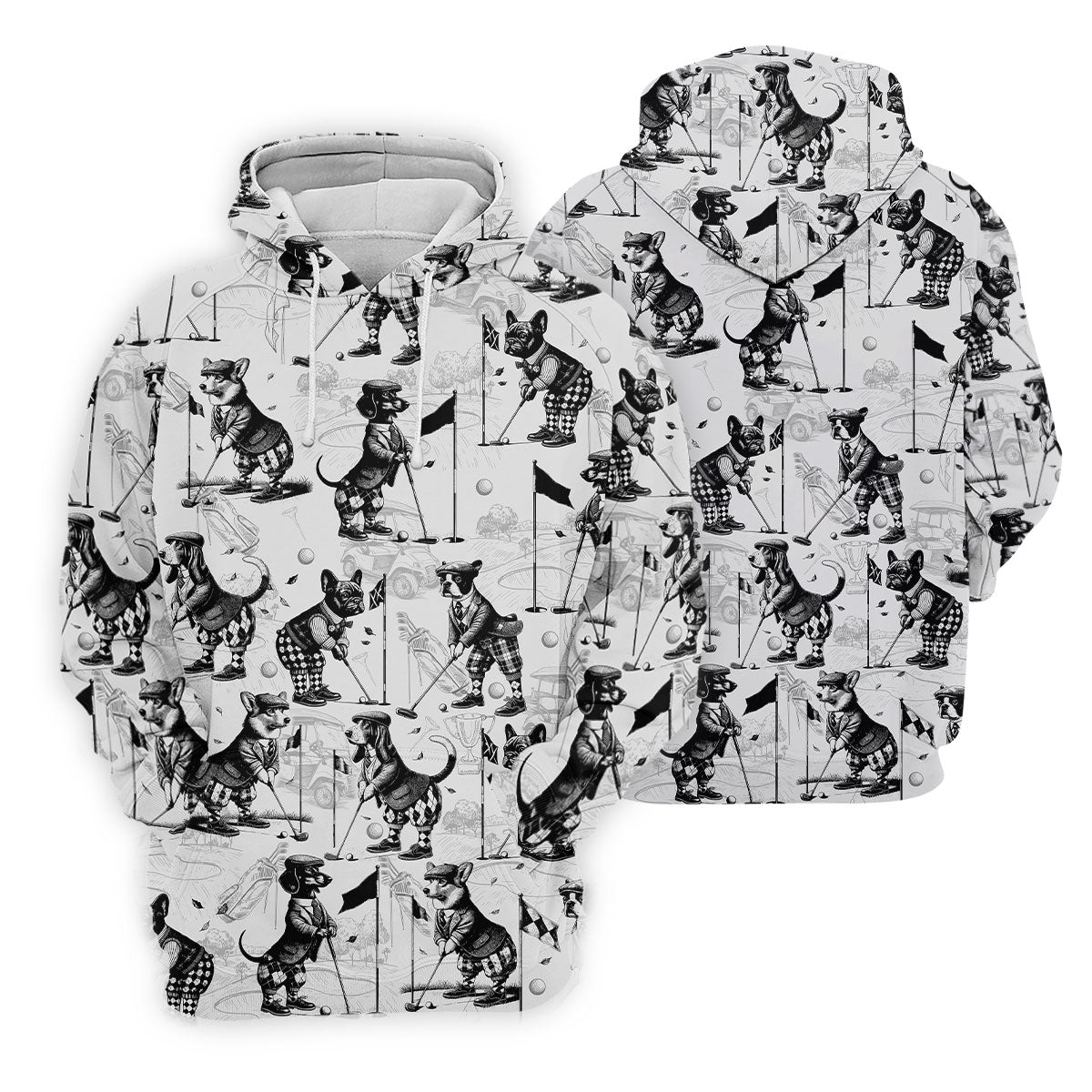 Vintage Golfing Dogs Pattern Golf Polo Shirt, Mens Golf Shirts, Golf Apparel For Men