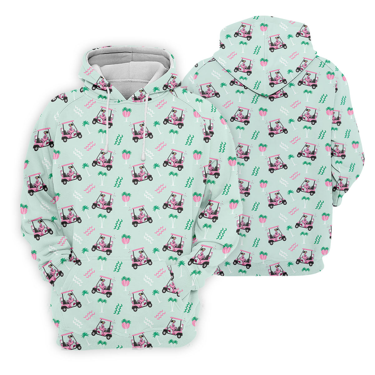 Funny Flamingo Golf Cart Tropical Pattern Polo Shirt, Ladies Golf Top, Golf Tops For Women