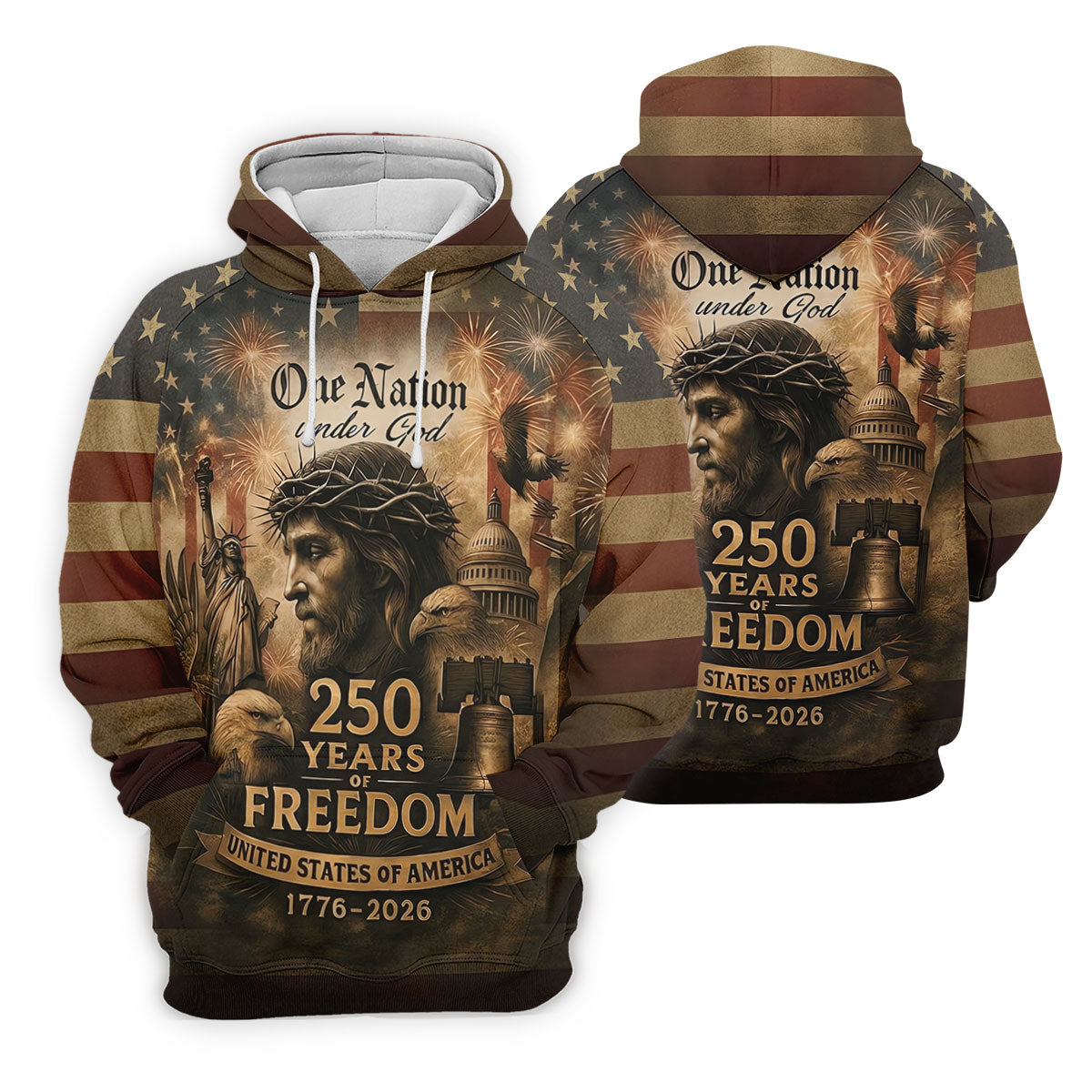 One Nation Under God America 250 Golf Polo Shirt, Hawaiian Golf Shirt, Golf Polo Shirts For Men