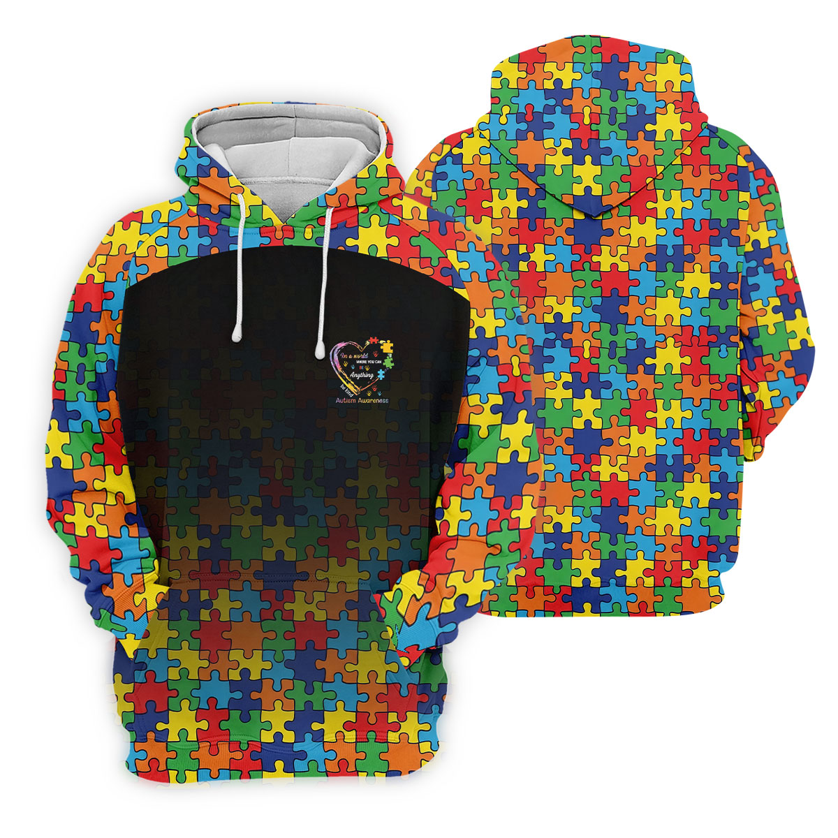 In A World Where You Can Be Anything Be Kind Autism Awareness Puzzle Pattern Black Fade Men's Golf Shirt