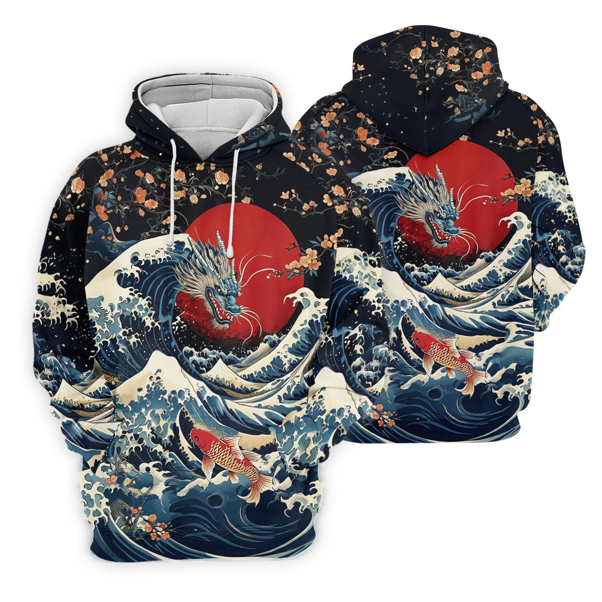 Japanese Dragon Koi Wave Hawaiian Golf Shirt, Mens Golf Apparel, Golf Polo Shirts For Men