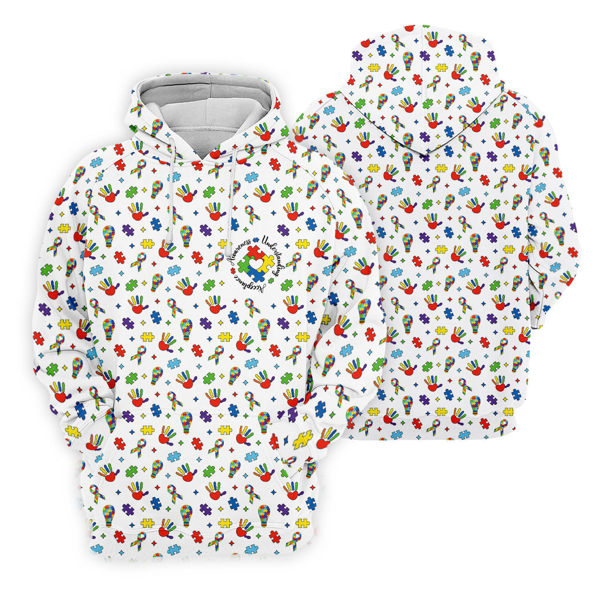 Awareness Understanding Acceptance Autism Ribbon White Golf Shirt, Autism Awareness Colors Women's Golf Tops