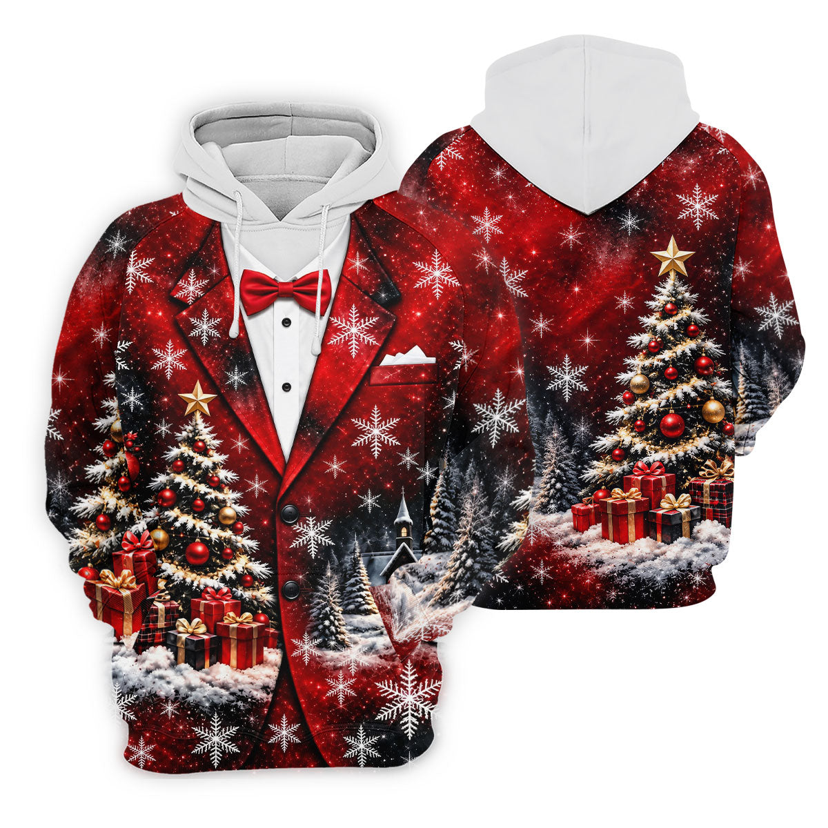 Tuxedo Tree Snowflakes Christmas Golf Shirt, Golf Shirts For Men, Mens Golf Apparel
