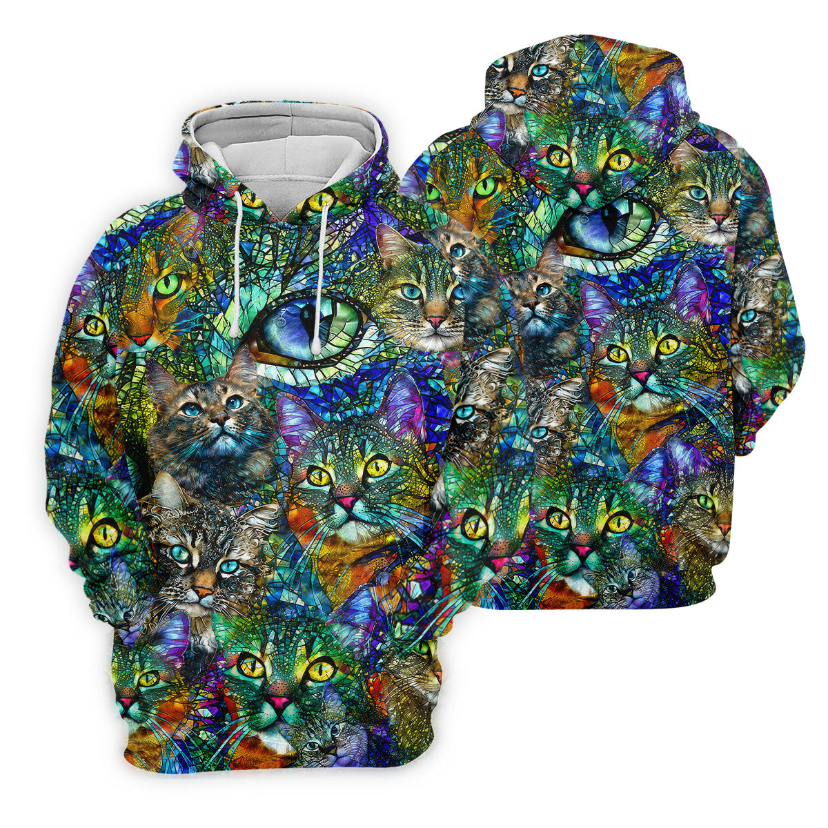 Colorful Stained Glass Cat Art Golf Polo Shirt, Golf Shirts For Women, Women's Golf Polo