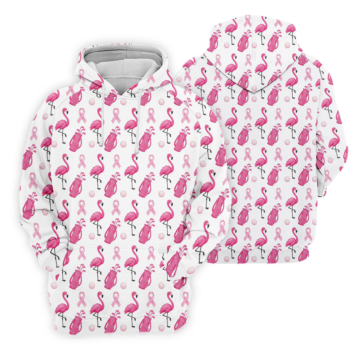Pink Flamingo Golf Bag Breast Cancer Polo Shirt, Men's Golf Shirt, Printed Golf Shirts