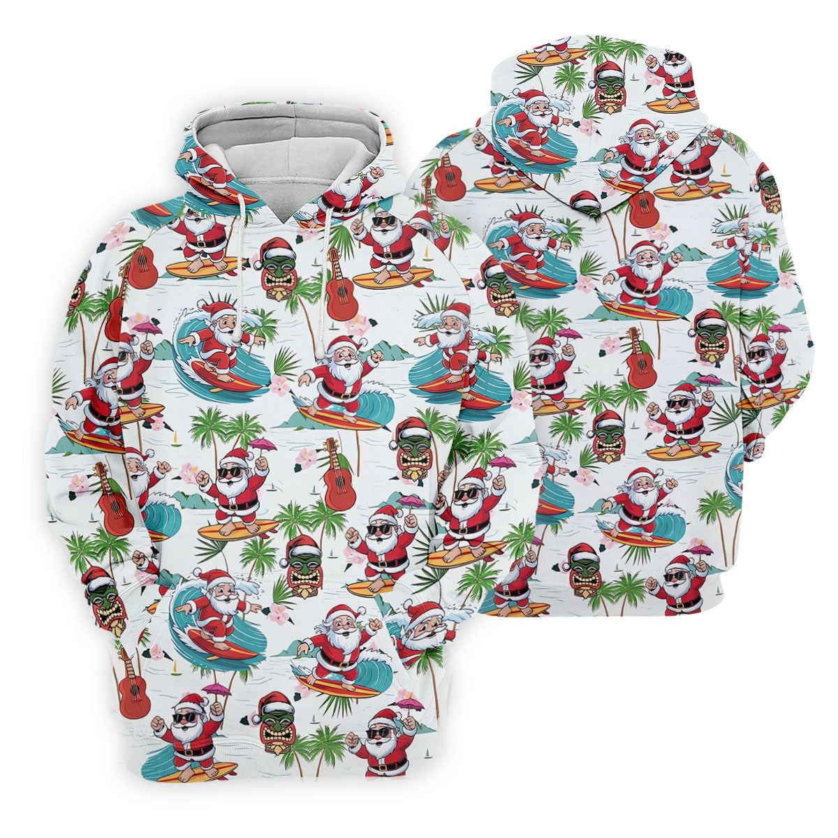 Surfing Santa Tropical Christmas Golf Shirt, Christmas Golf Shirt, Golf Apparel For Men